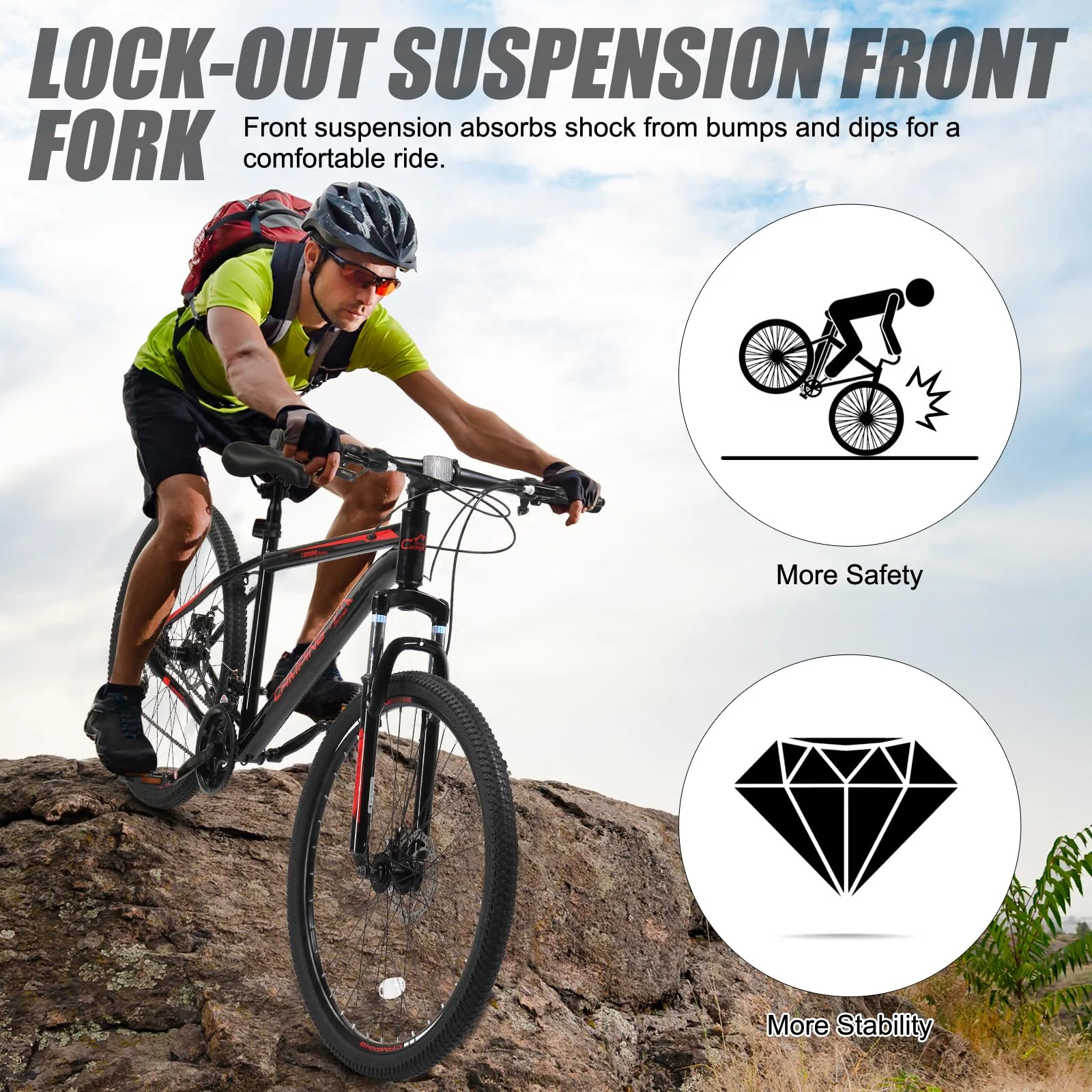 Ktaxon Mountainbike 27,5 Zoll Herren & Damen Mountainbike 21-Gang Erwachsenenfahrräder, Doppelscheibenbremse, Federgabel, Rahmen aus Kohlenstoffstahl (Schwarz) - Image 4