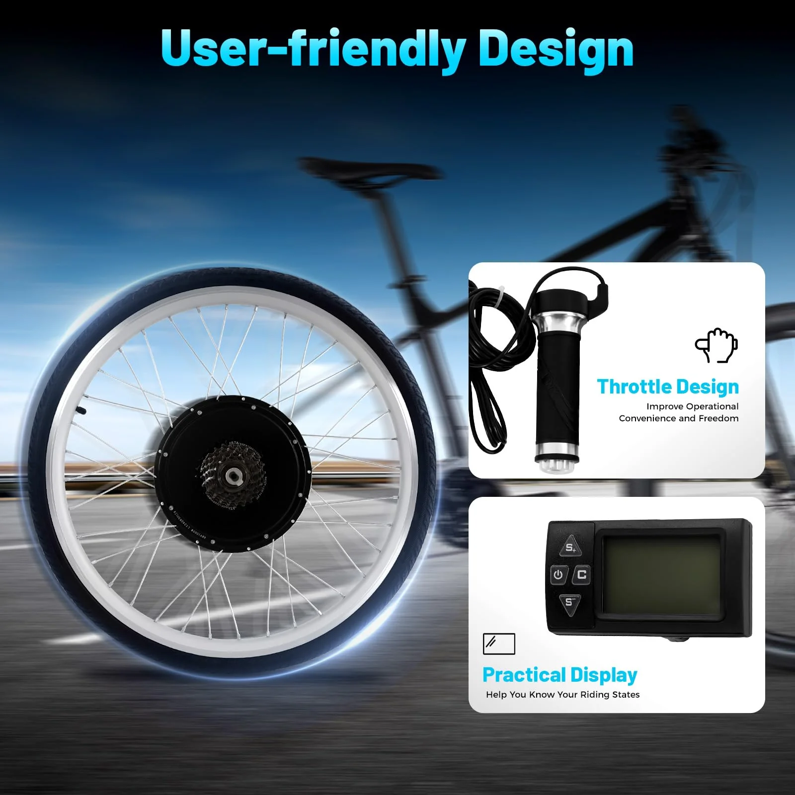 KumuJ 26 Zoll E-Bike Umbausatz mit LCD Display, 48V 1000W Motor E-Bike Conversion Kit Elektrofahrrad Umbausatz für 26" Hinterrad - Image 5