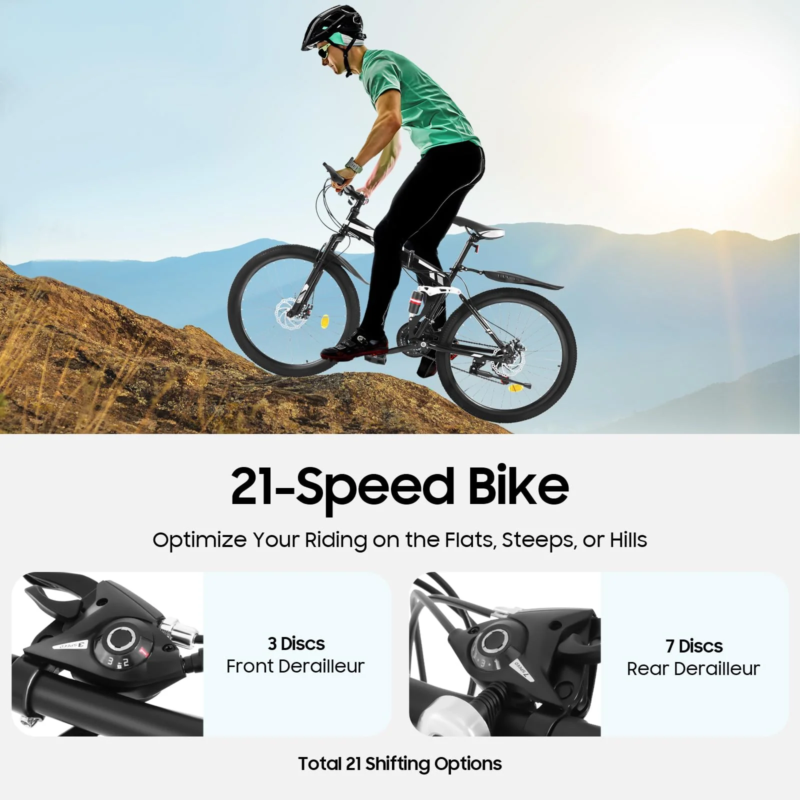KumuJ 26 Zoll Mountainbike, 21 Gang Schaltung MTB Mountain mit Scheibenbremse Geschwindigkeits-Klapprad,Mountainbike mit Höhenverstellbar Sitz Fahrrad,für Herren und Damen (blau und weiß) - Image 2