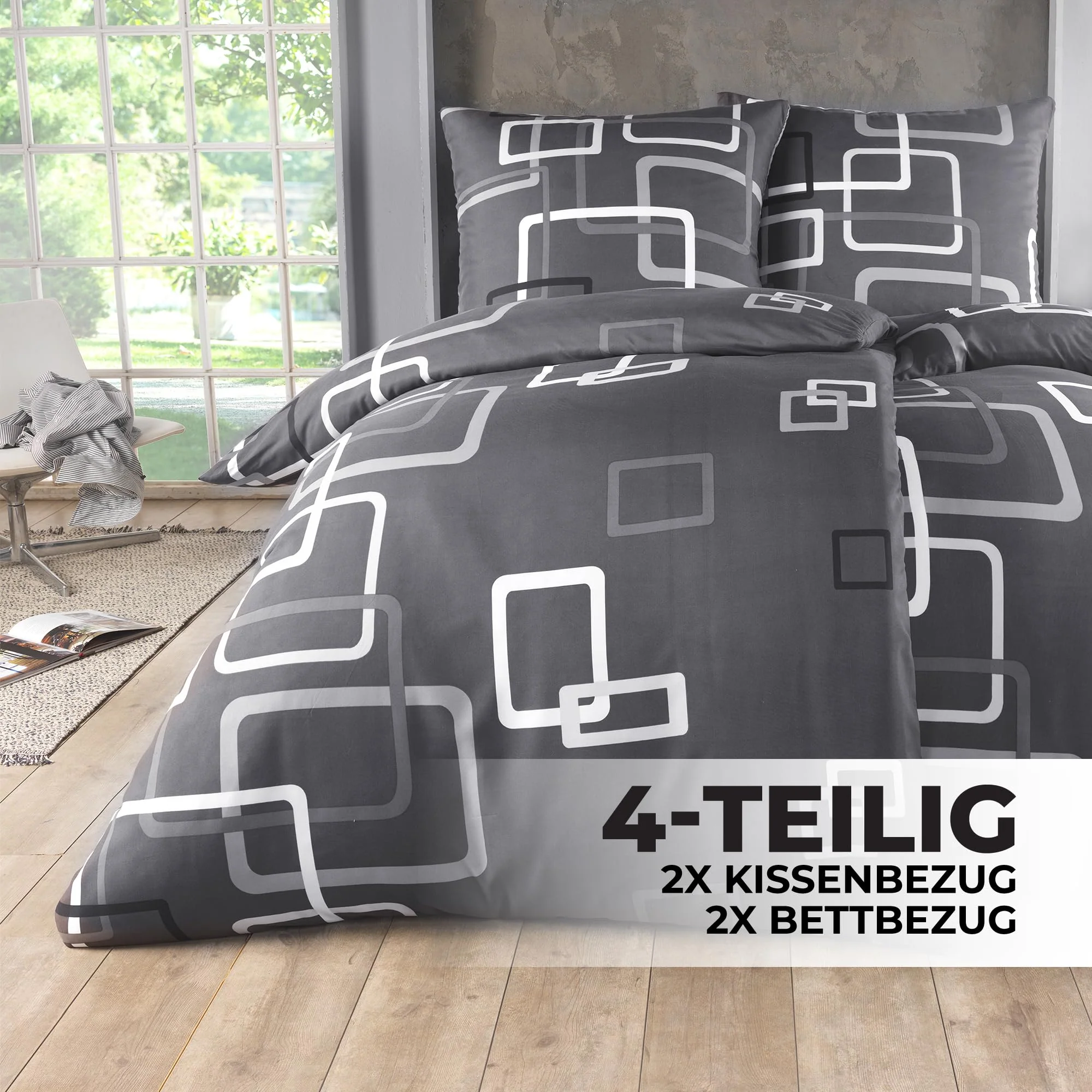 Kuscheli® Bettwäsche 135x200 4 teilig | ÖkoTex Zertifiziert & für Allergiker geeignet |Bettwäsche Set mit je 2 Bettbezügen 135 x 200 & Kissenbezügen 80x80 | modern Karos - Image 4