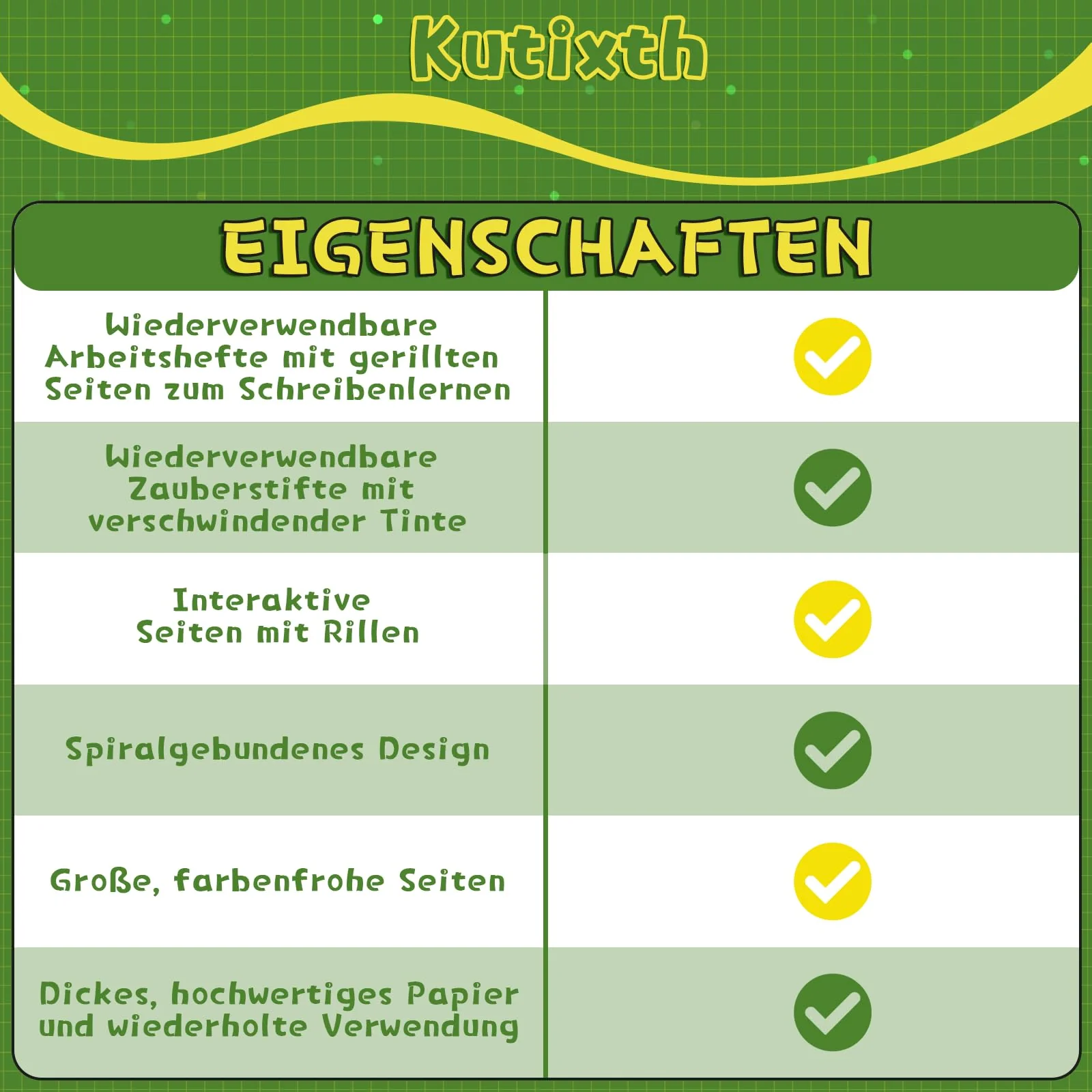 Kutixth Magisches Vorschul Übungsheft für Kinder ab 5 Jahren, Magic Grooved Handschrift-Übungsbücher für Kinder (Grün) - Image 3
