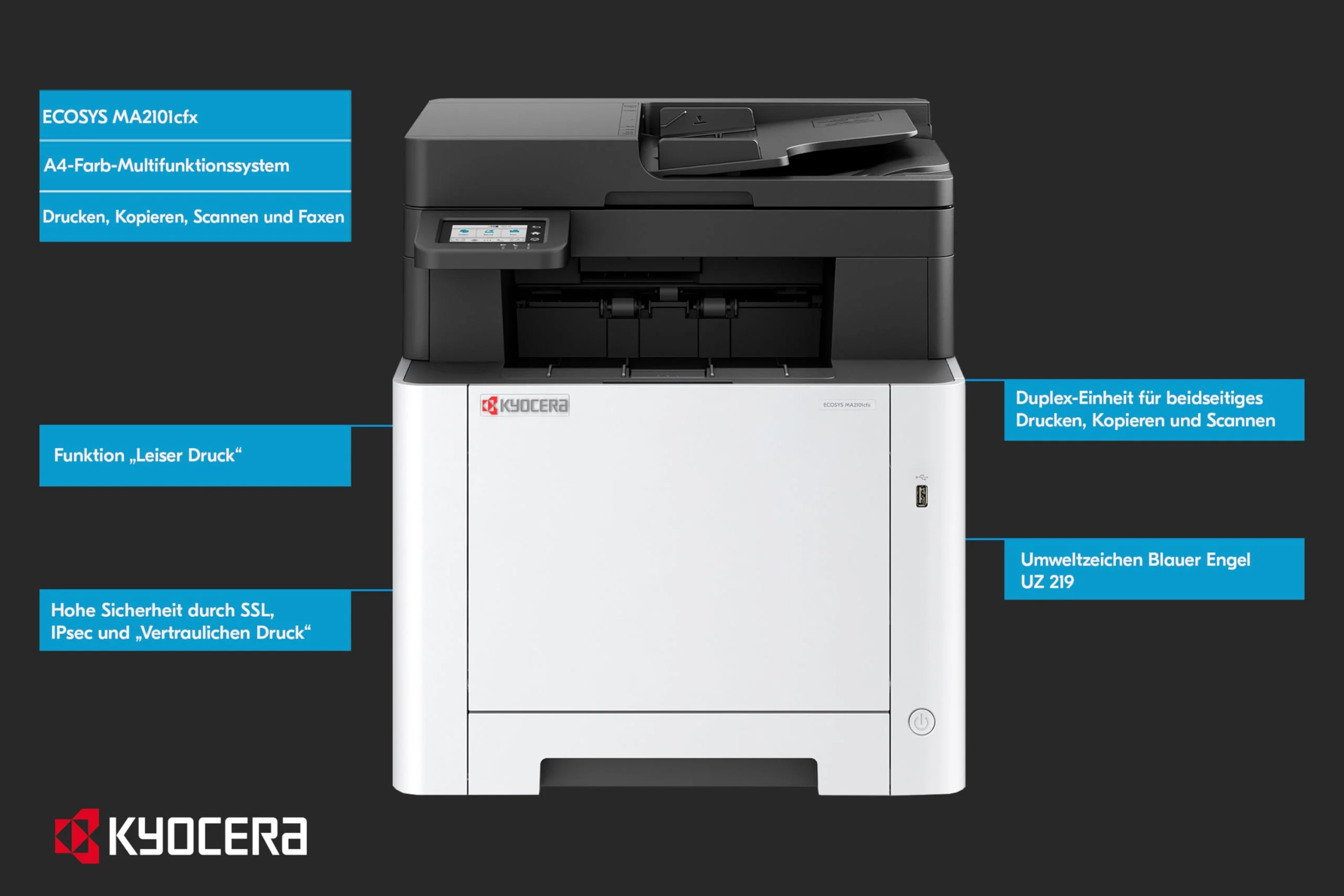 Kyocera Ecosys MA2101cfx Farblaserdrucker Multifunktionsgerät. Drucker Scanner Kopierer, Faxgerät. Multifunktionsdrucker inkl. LAN, USB 2.0 und Mobile-Print-Funktion - Image 4