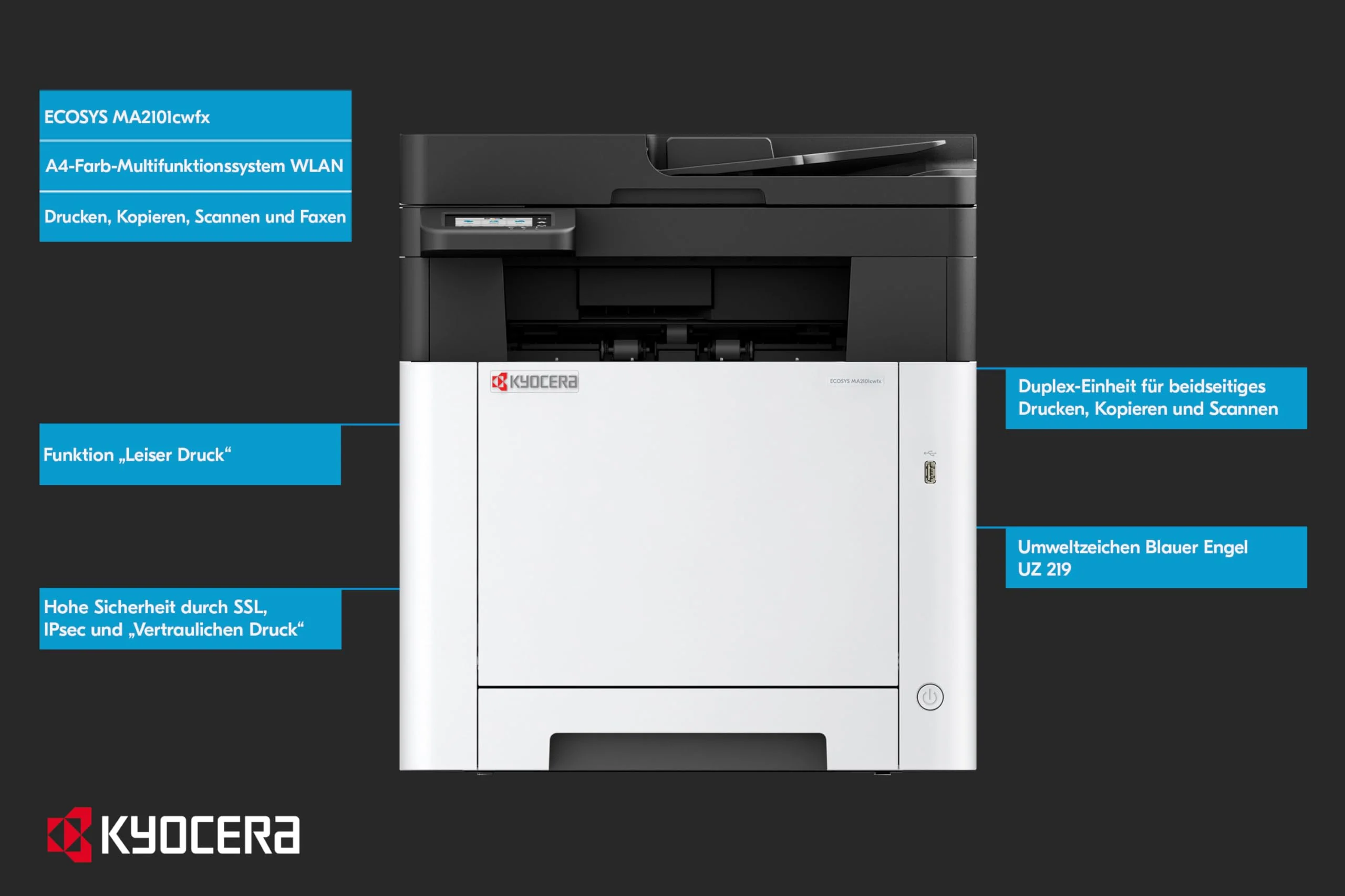 Kyocera Ecosys MA2101cwfx Farblaserdrucker Multifunktionsgerät WLAN. Drucker Scanner Kopierer, Faxgerät. Multifunktionsdrucker inkl. Duplex, USB 2.0 und Mobile-Print-Funktion - Image 3