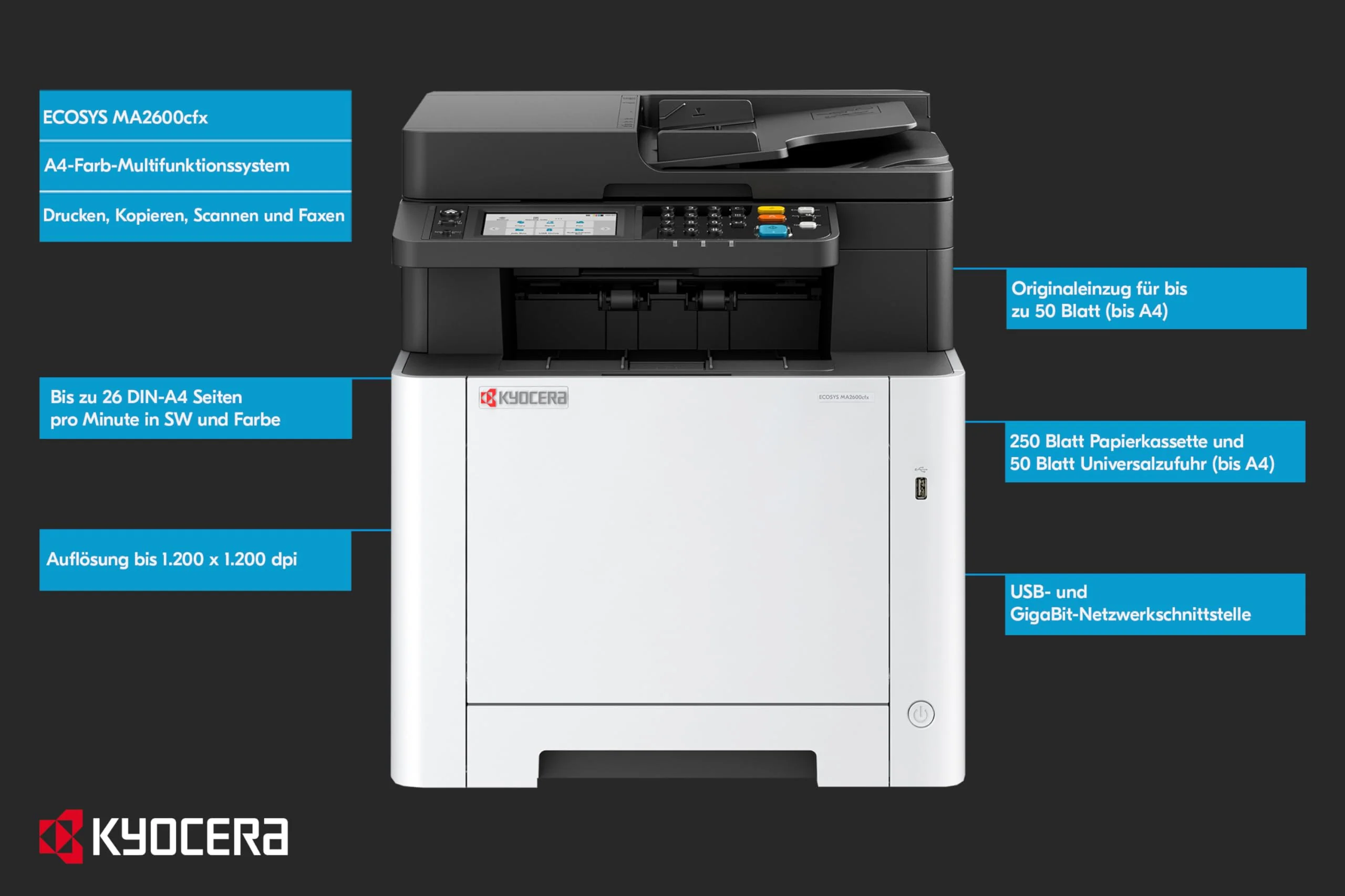 Kyocera Ecosys MA2600cfx Farblaserdrucker Multifunktionsgerät: Drucker Scanner Kopierer, Faxgerät. Multifunktionsdrucker inkl. Mobile-Print-Funktion. - Image 4