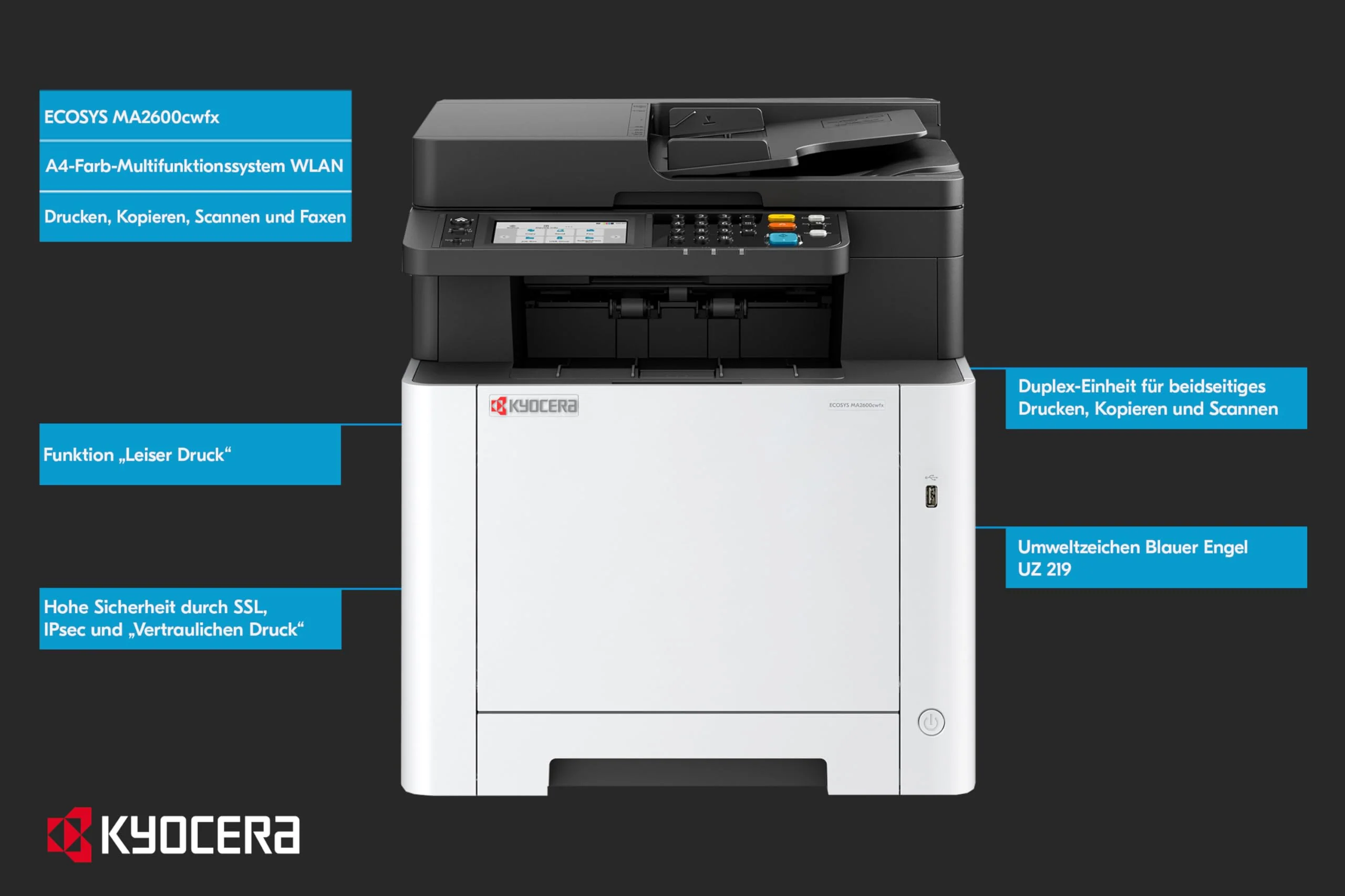 Kyocera Ecosys MA2600cwfx Farblaserdrucker Multifunktionsgerät WLAN: Drucker Scanner Kopierer, Faxgerät. Multifunktionsdrucker inkl. Mobile-Print-Funktion. - Image 2
