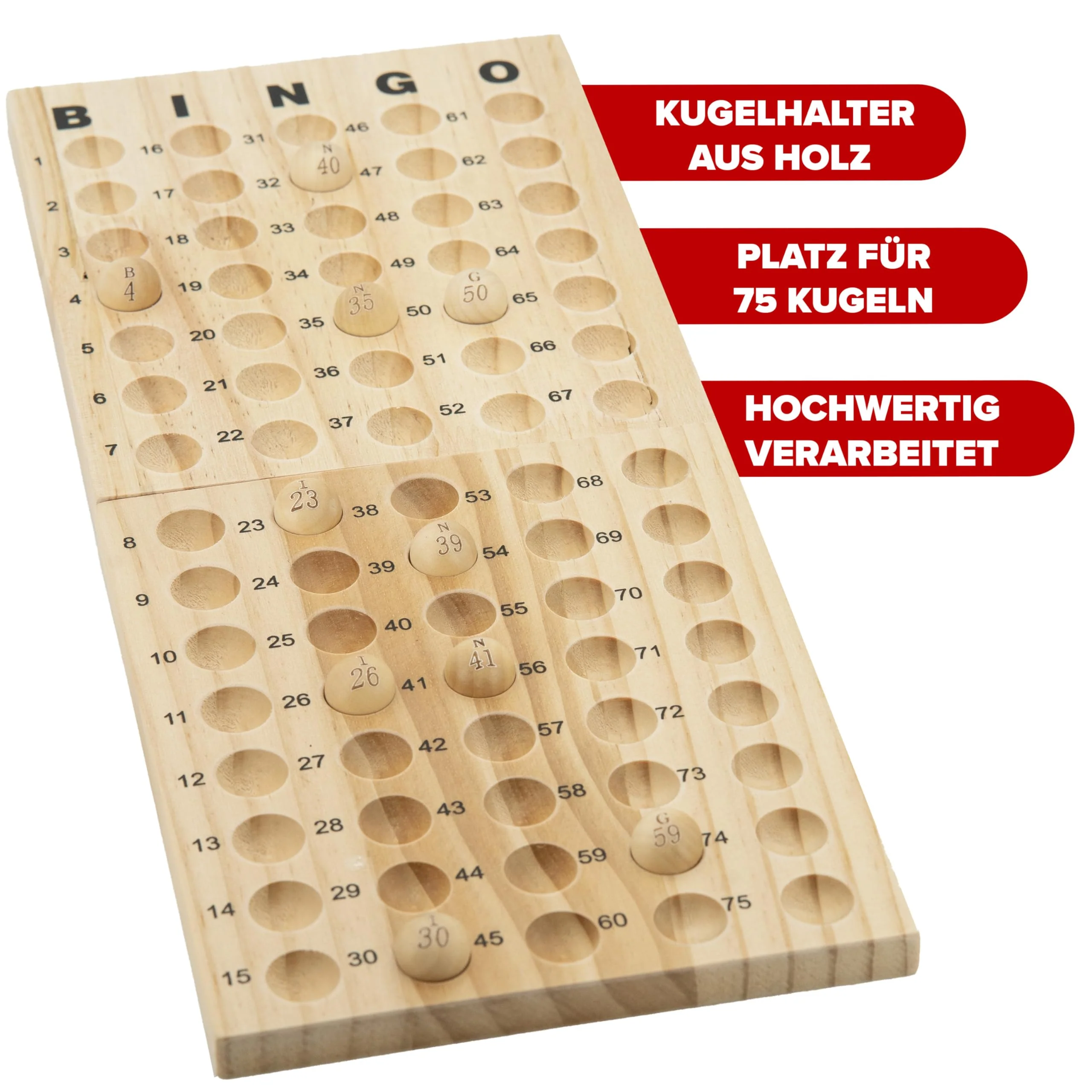 Kyto Großes Bingo Spiel Gold Metalltrommel 150 Chips, 75 Bingo Kugeln und Spielbrett aus Holz, 18 stabile Bingokarten + 500 Bingokarten Papier Erwachsene Kinder - Image 6