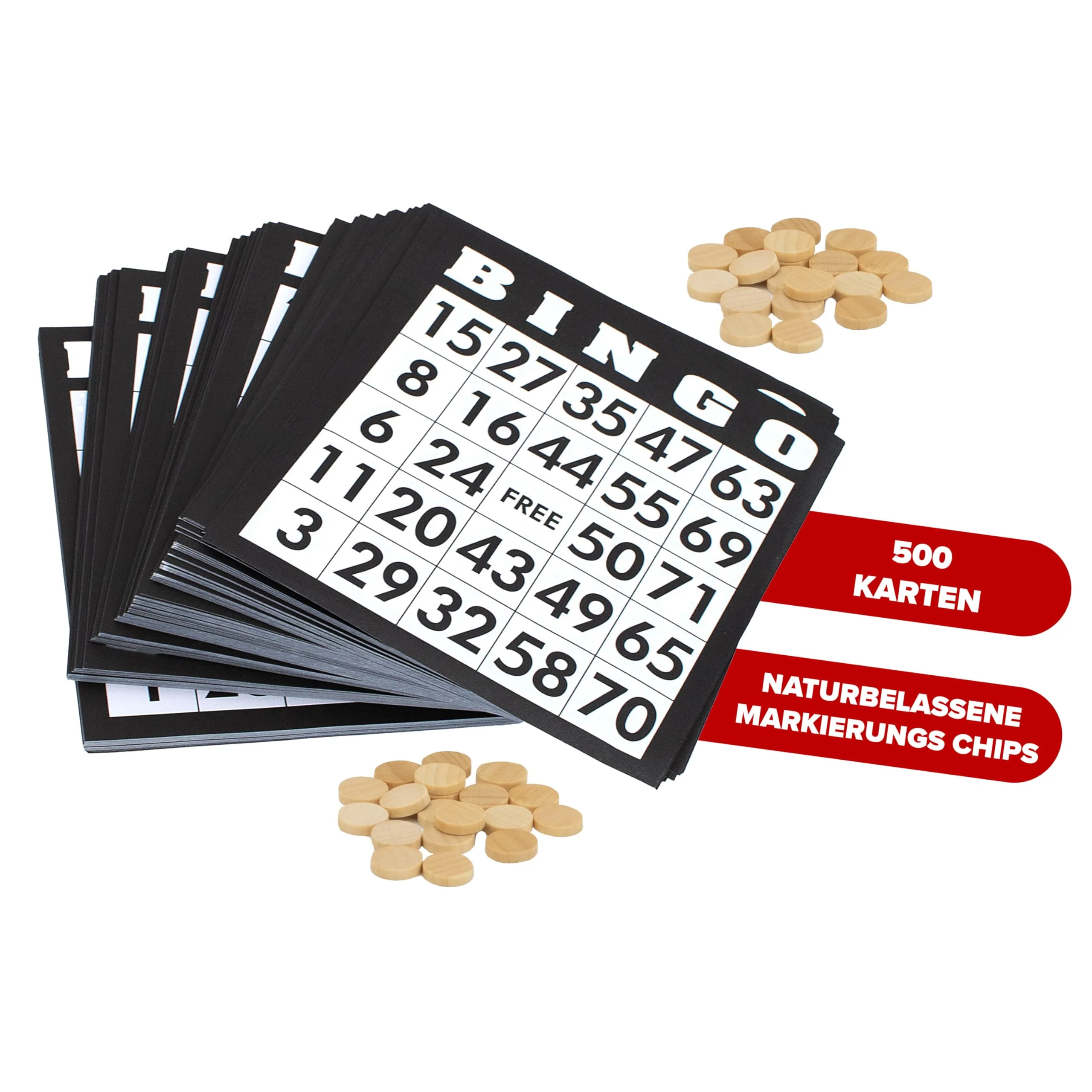 Kyto Großes Bingo Spiel Gold Metalltrommel 150 Chips, 75 Bingo Kugeln und Spielbrett aus Holz, 18 stabile Bingokarten + 500 Bingokarten Papier Erwachsene Kinder - Image 7