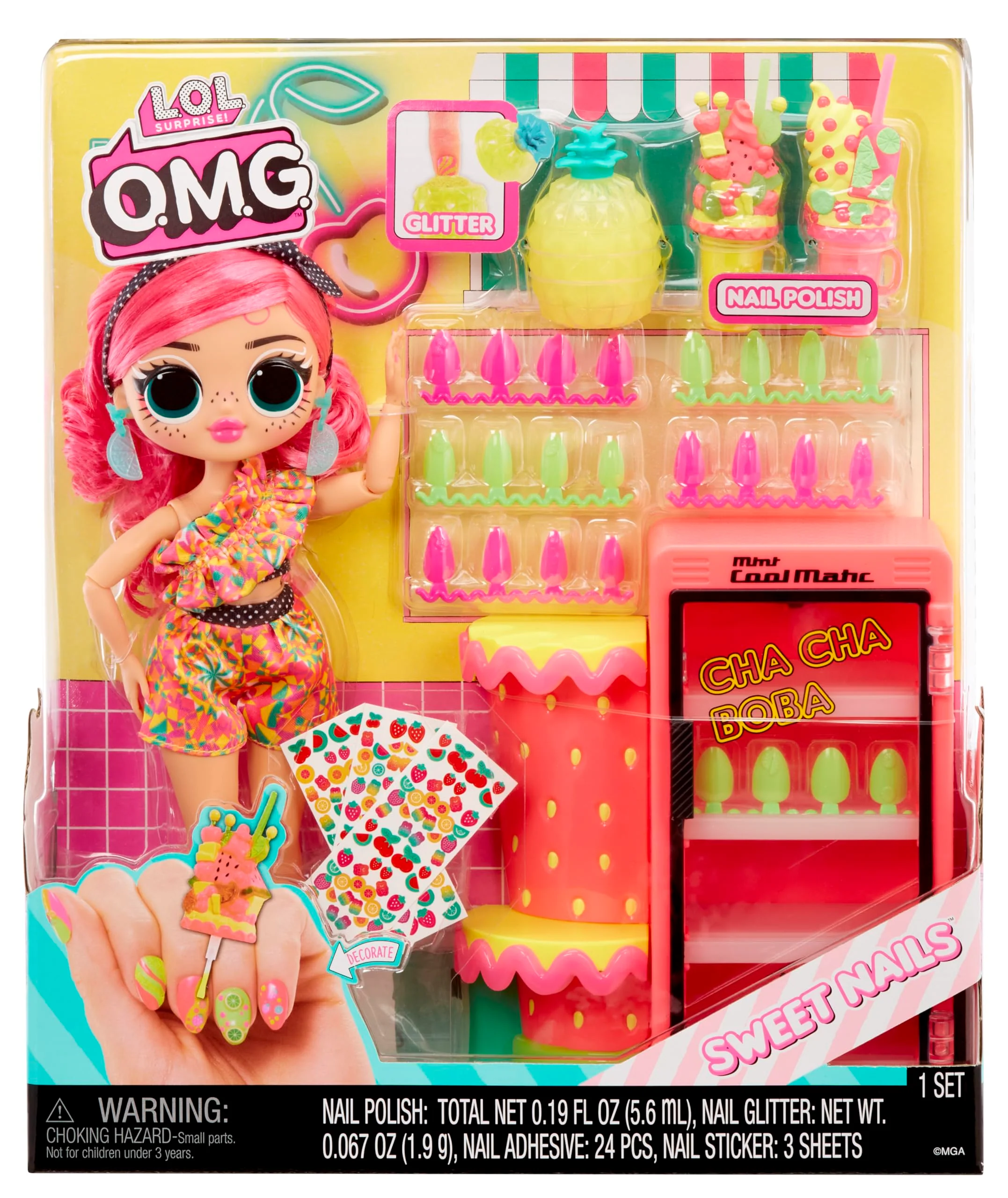 L.O.L. Surprise! OMG Sweet Nails - Pinky Pops Fruit Shop - 15 Überraschungen, darunter echter Nagellack, Press-on-Nails, Sticker, Glitter, 1 Modepuppe und mehr - ideal für Kinder ab 4 Jahren - Image 2
