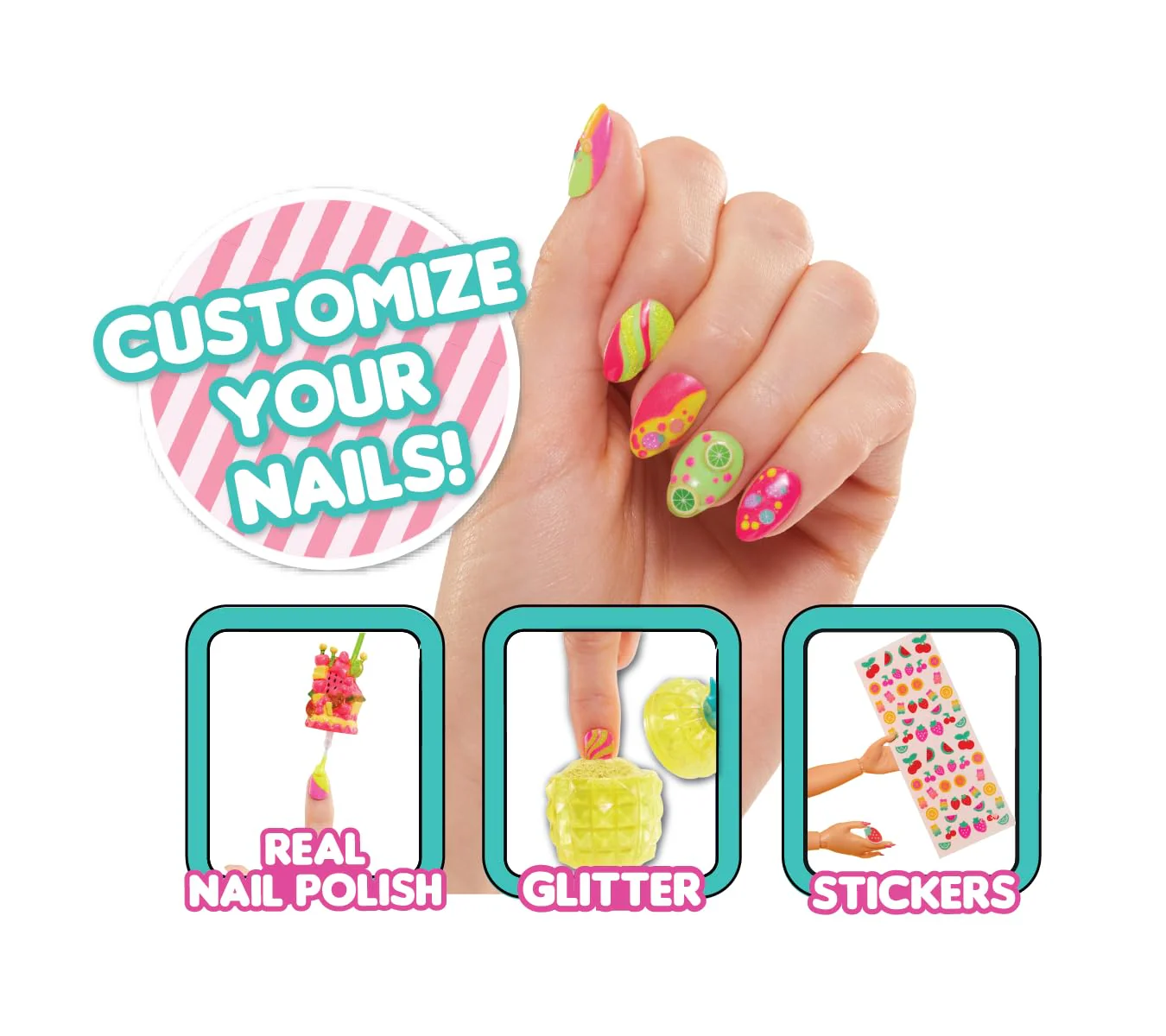 L.O.L. Surprise! OMG Sweet Nails - Pinky Pops Fruit Shop - 15 Überraschungen, darunter echter Nagellack, Press-on-Nails, Sticker, Glitter, 1 Modepuppe und mehr - ideal für Kinder ab 4 Jahren - Image 6