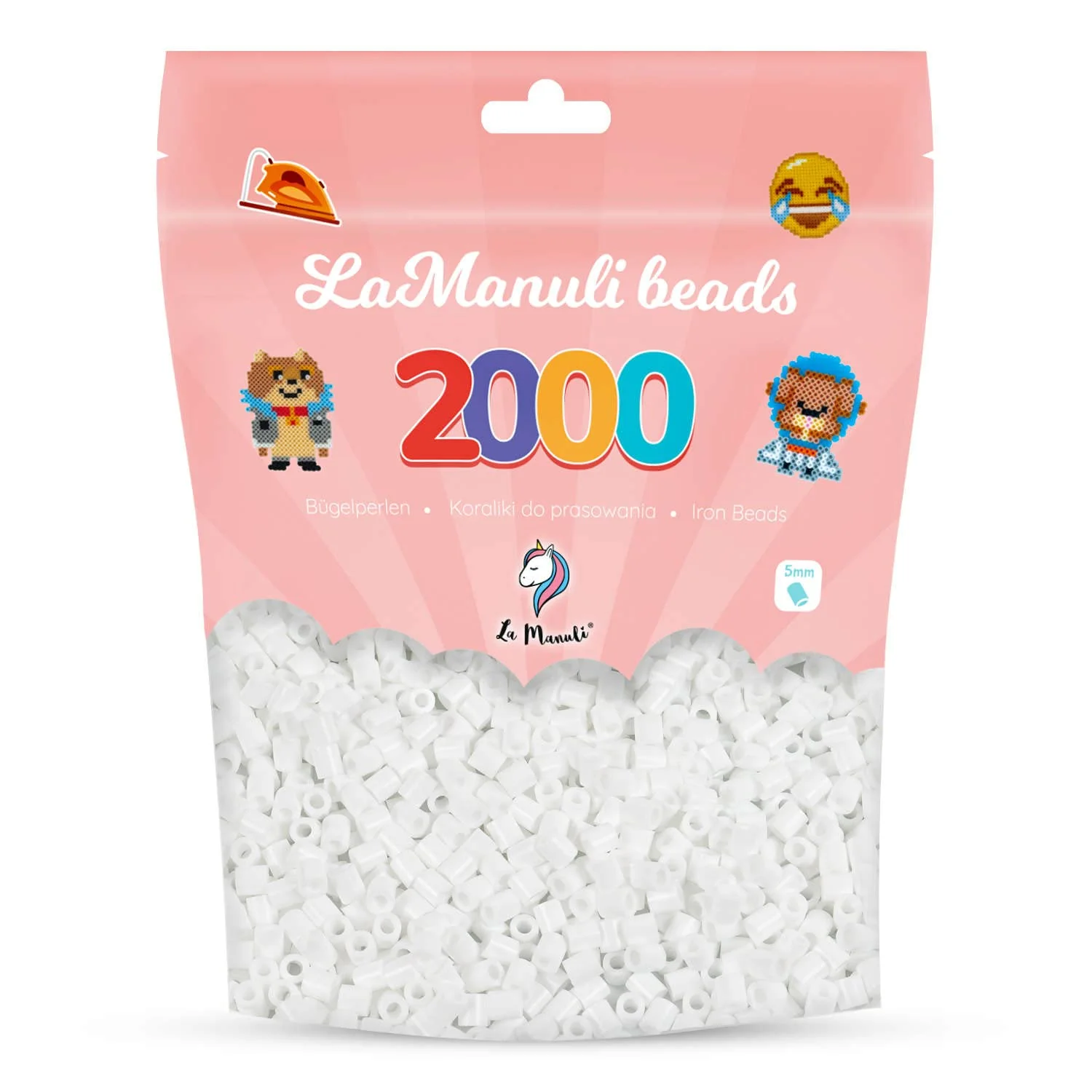La Manuli Bügelperlen ca. 2000 Stück Midi Perlen Im wiederverschließbaren Beutel | Nachfüllset Bastelperlen Mit jeder Marke Beads kompatibel | 5 mm Steckperlen (Weiß)
