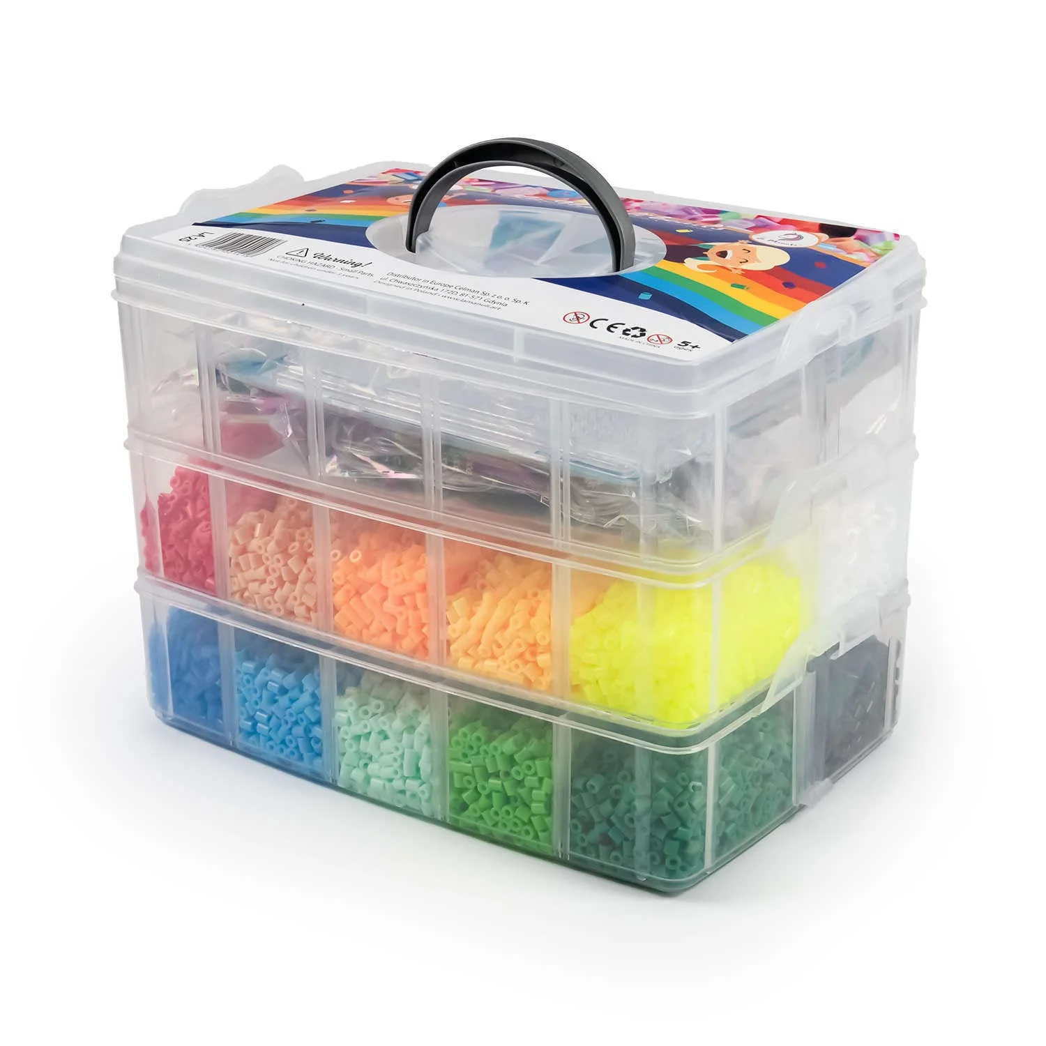 La Manuli Bügelperlenset 24000 Stück Bügelperlen mit Steckplatten, Vorlagen und Zubehör, 5mm Midi Größe (20 Farben + im Dunkeln Leuchten) XXL Bastel Set für Jungen und Mädchen - Image 2