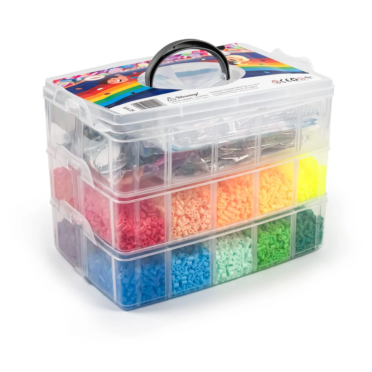 La Manuli Bügelperlenset 24000 Stück Bügelperlen mit Steckplatten, Vorlagen und Zubehör, 5mm Midi Größe (20 Farben + im Dunkeln Leuchten) XXL Bastel Set für Jungen und Mädchen - Image 3