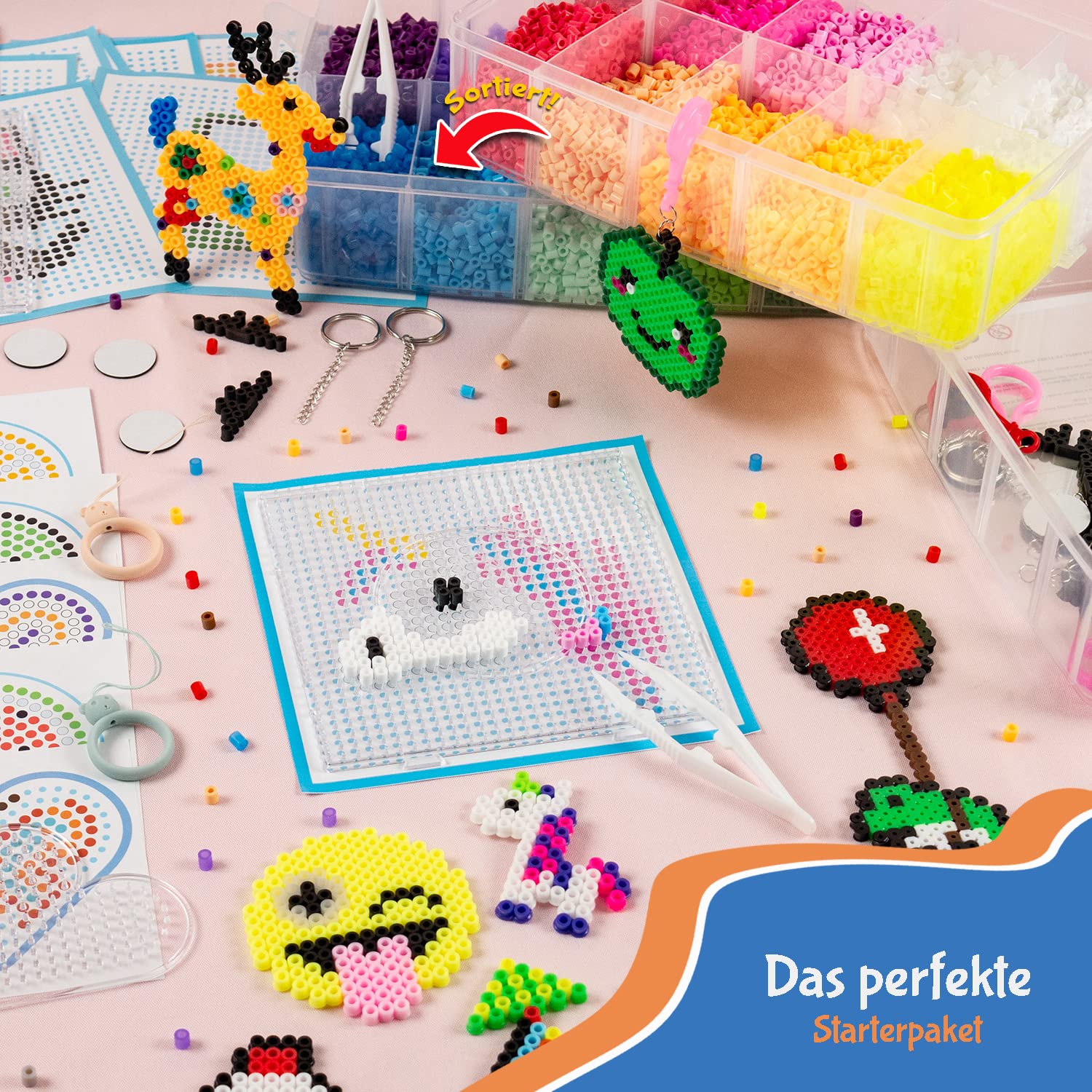 La Manuli Bügelperlenset 24000 Stück Bügelperlen mit Steckplatten, Vorlagen und Zubehör, 5mm Midi Größe (20 Farben + im Dunkeln Leuchten) XXL Bastel Set für Jungen und Mädchen - Image 7