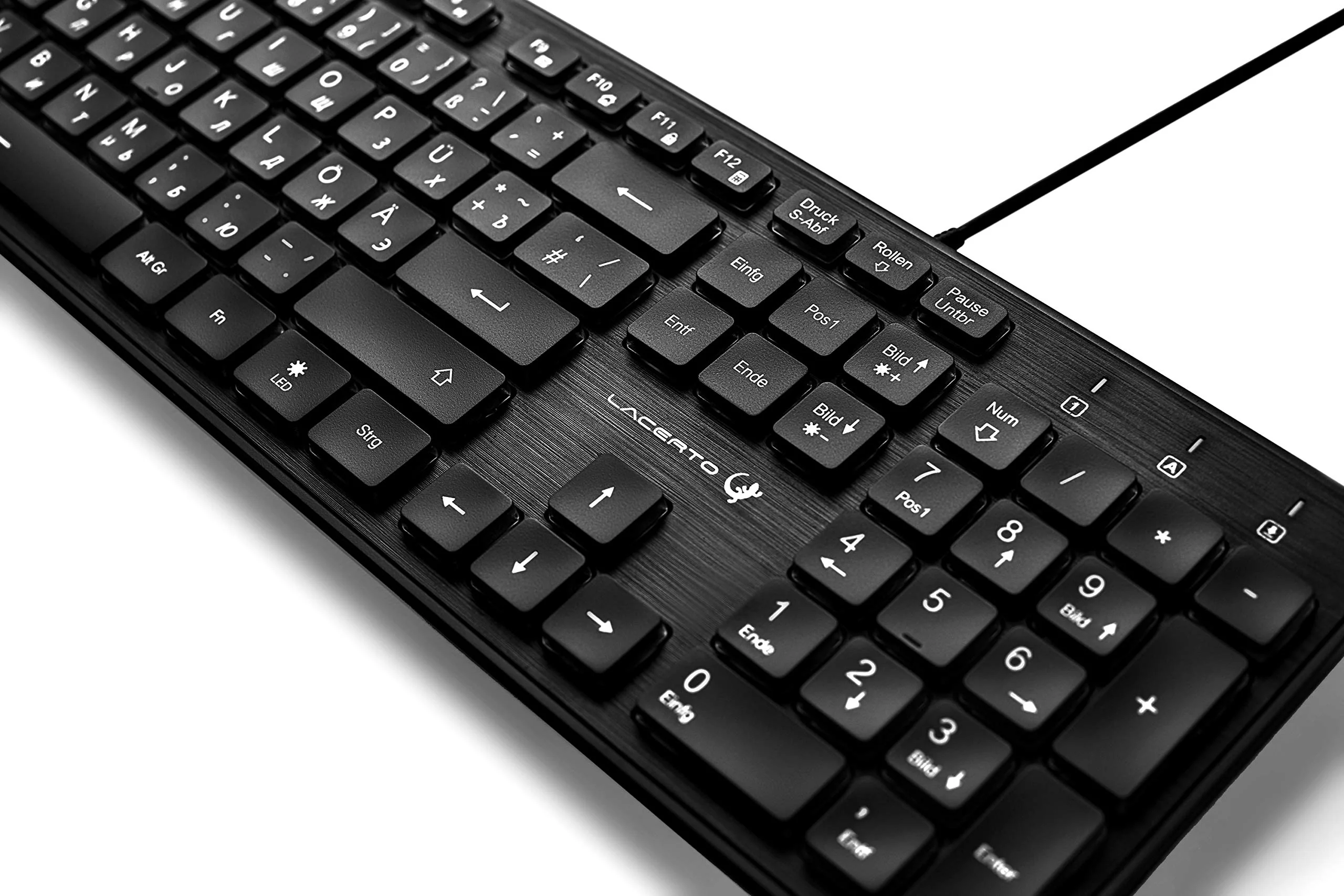 Lacerto® | Bilinguale Russisch-Deutsche beleuchtete Tastatur, USB, Spritzwassergeschützt, Deutsch + Russisch, Russian-German Illuminated Multimedia Keyboard | SPECTRUM-DR500 - Image 7