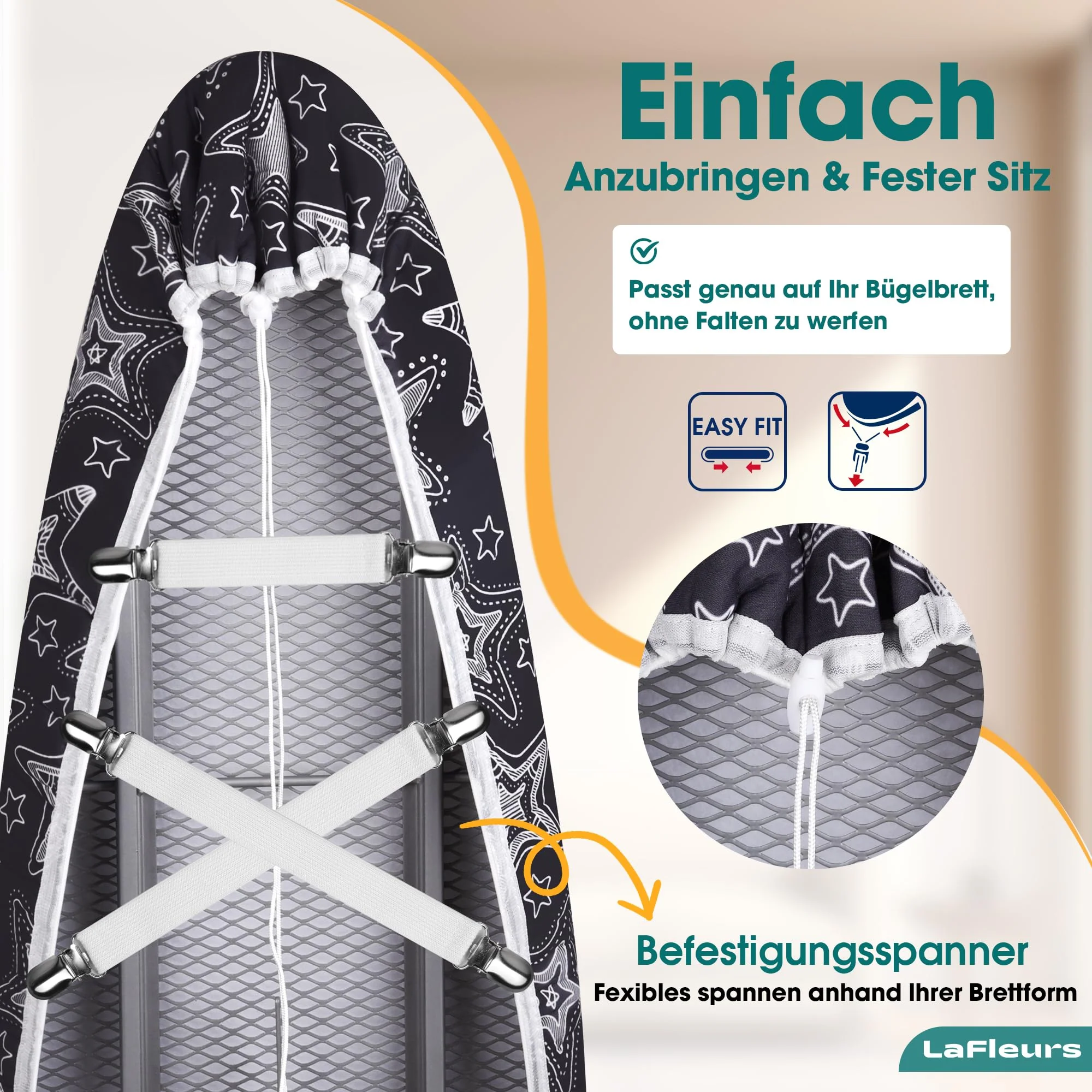 LaFleurs® Bügelbrettbezug 120x40 I mit Bügeltuch I Bügeltischbezug für Dampfbügeleisen I Baumwolle Komfortpolster I für 110-122cm x 30-40cm Bügelbrett I Bügelbrettbezug für Dampfbügelstation - Image 5