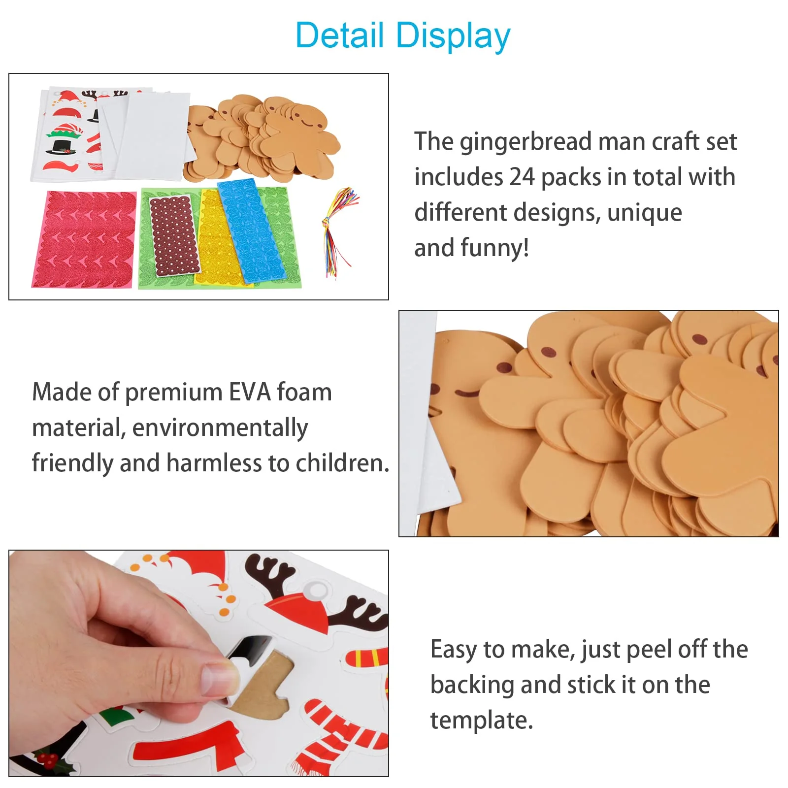 LAMEK 24 Lebkuchenmann Bastelsets Kinder Kreative Weihnachtsbasteln Weihnachten Kunsthandwerk zum Basteln Kreativsets Moosgummi Bastelhandwerk für Jungen Mädchen Weihnachtsbaum Winter Neujahr - Image 3