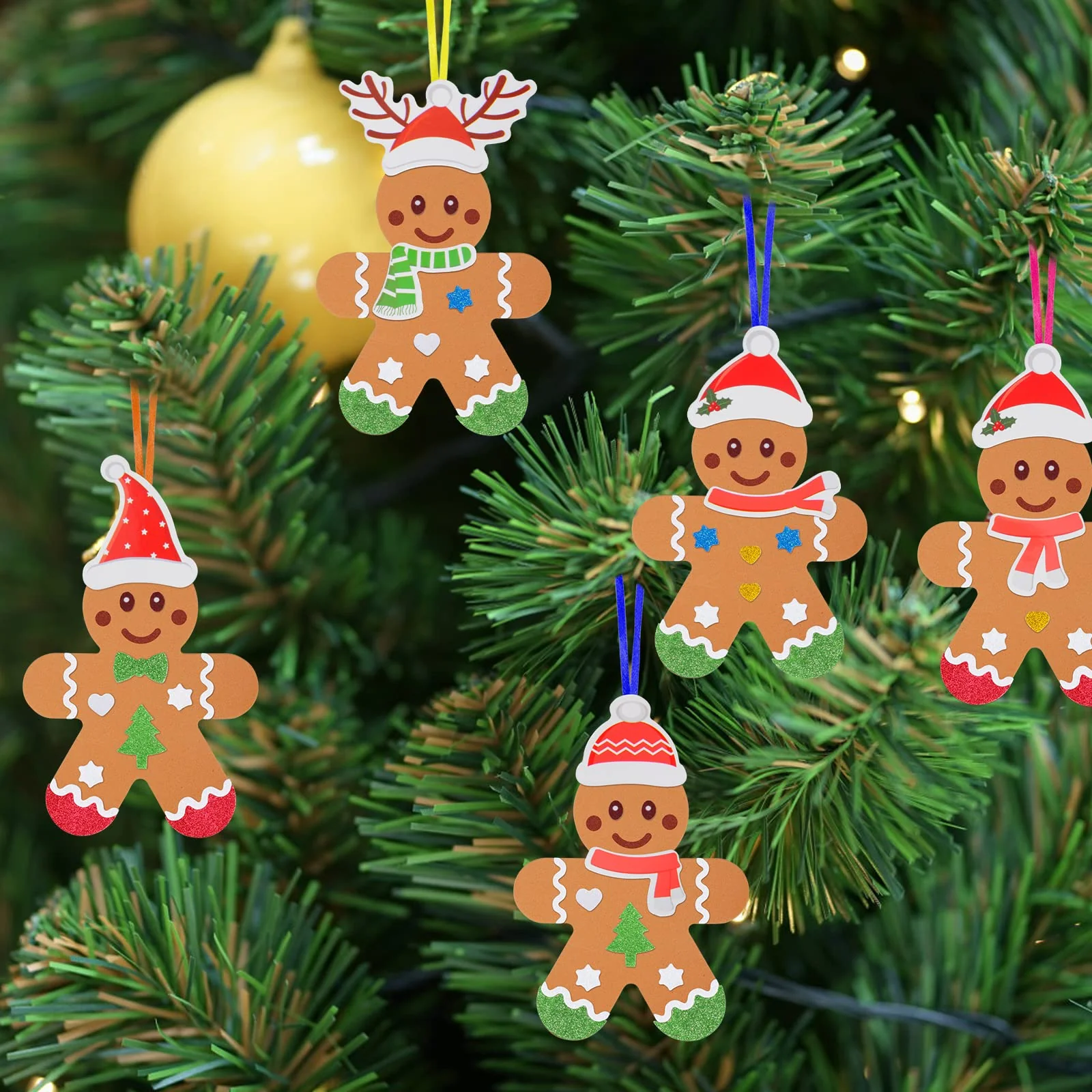 LAMEK 24 Lebkuchenmann Bastelsets Kinder Kreative Weihnachtsbasteln Weihnachten Kunsthandwerk zum Basteln Kreativsets Moosgummi Bastelhandwerk für Jungen Mädchen Weihnachtsbaum Winter Neujahr - Image 5