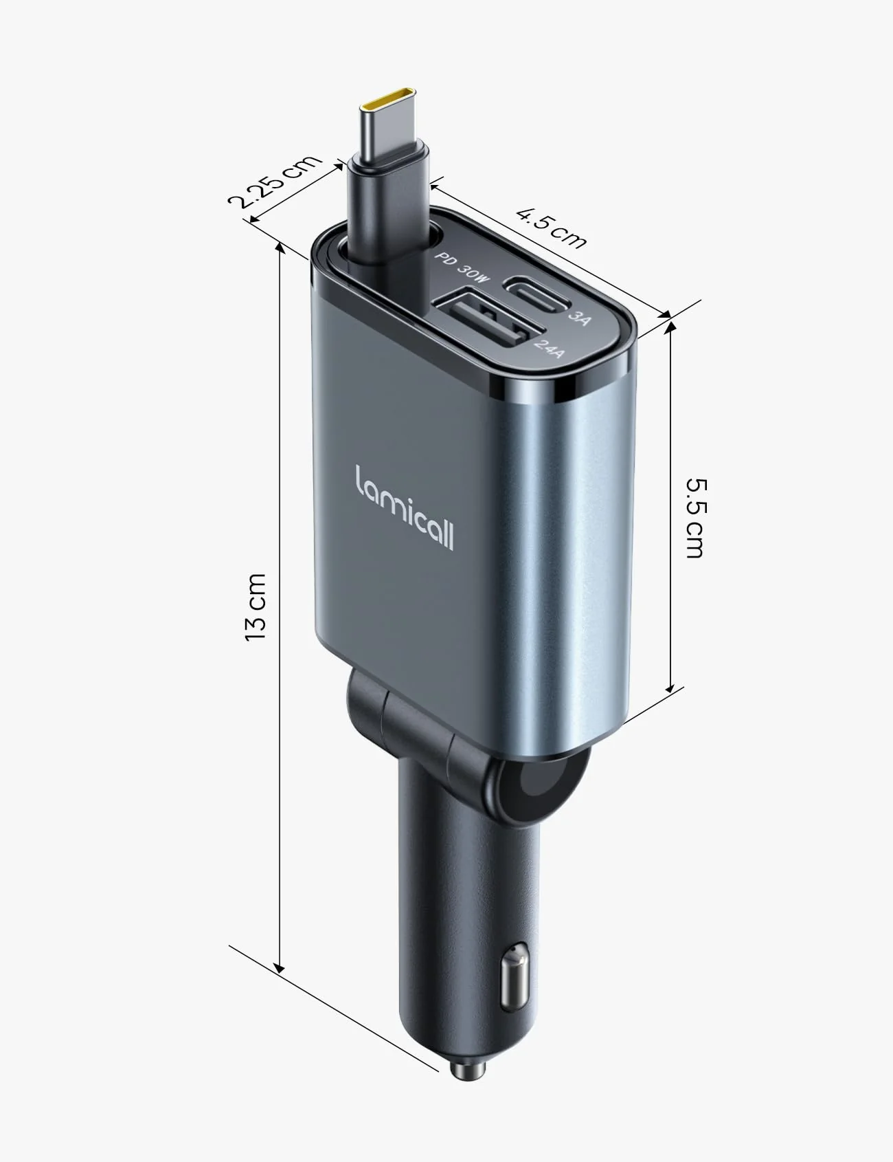 Lamicall 3 IN 1 Zigarettenanzünder USB C Auto Ladegerät -【2025 Super Kompakt】50W USB Adapter Auto Schnellladegerät mit einziehbare Typ-C Kabel/USB C/USB A, 24/12V KFZ Ladegerät Auto für iPhone/Samsung - Image 2