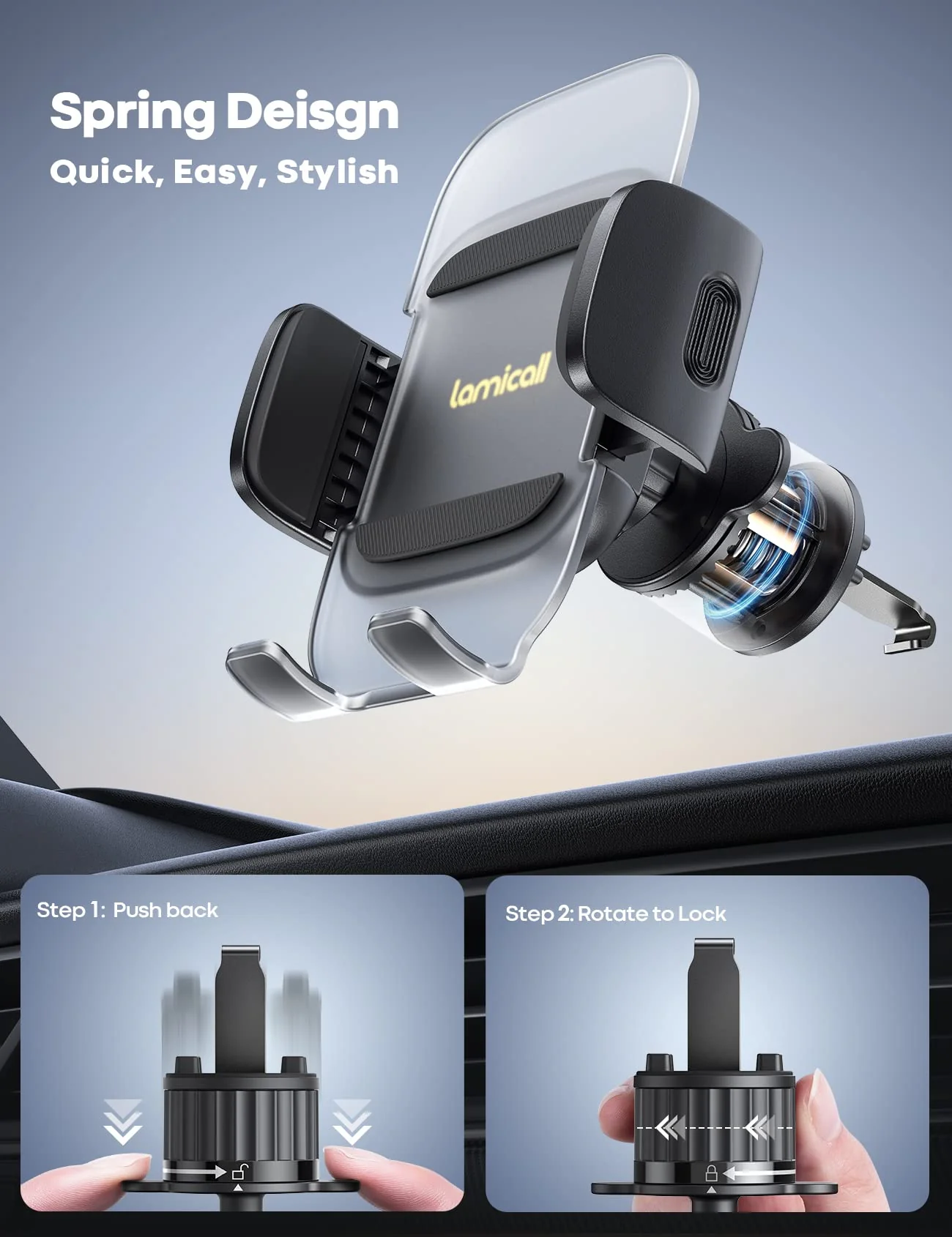 Lamicall Handyhalterung Auto, Handy Autohalterung - [2025 Federclip] Universal Lüftung Handyhalter Auto, 360 Grad Vent KFZ Halterung für iPhone 17/16/15/14/13 Pro Max Plus, Samsung 4-7 Zoll Smartphone - Image 7