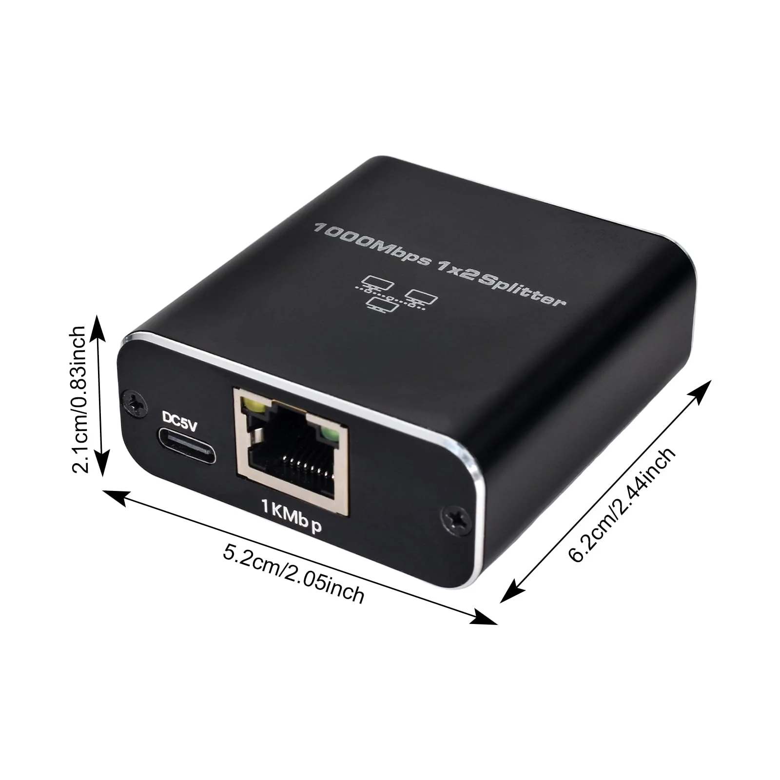 LAN Splitter 1 auf 2 1000Mbps Ethernet Splitter, LAN Switch 2 Port, Netzwerk-Switches, Gigabit Ethernet Switch, LAN Netzwerk-Splitter mit Type-C für Computer Hub Switch Router Set-Top Box Digital TV