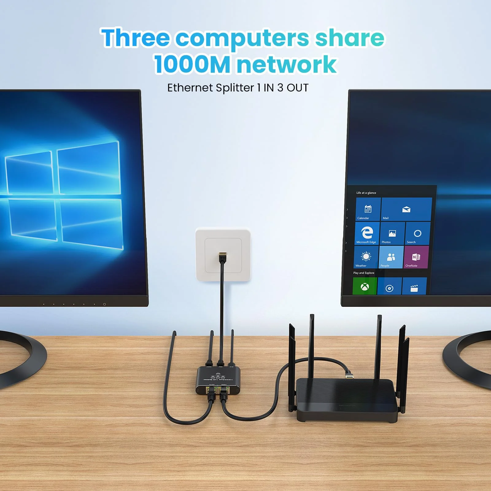 LAN Splitter 1 auf 3 1000Mbps Out, LAN Switch Aluminium Netzwerk Switch 3 Port LAN Verteiler Gigabit Ethernet Switch Mit USB-C-Netzkabel RJ45 /Internet Splitter für Computer, Router, Set-Top Box - Image 4