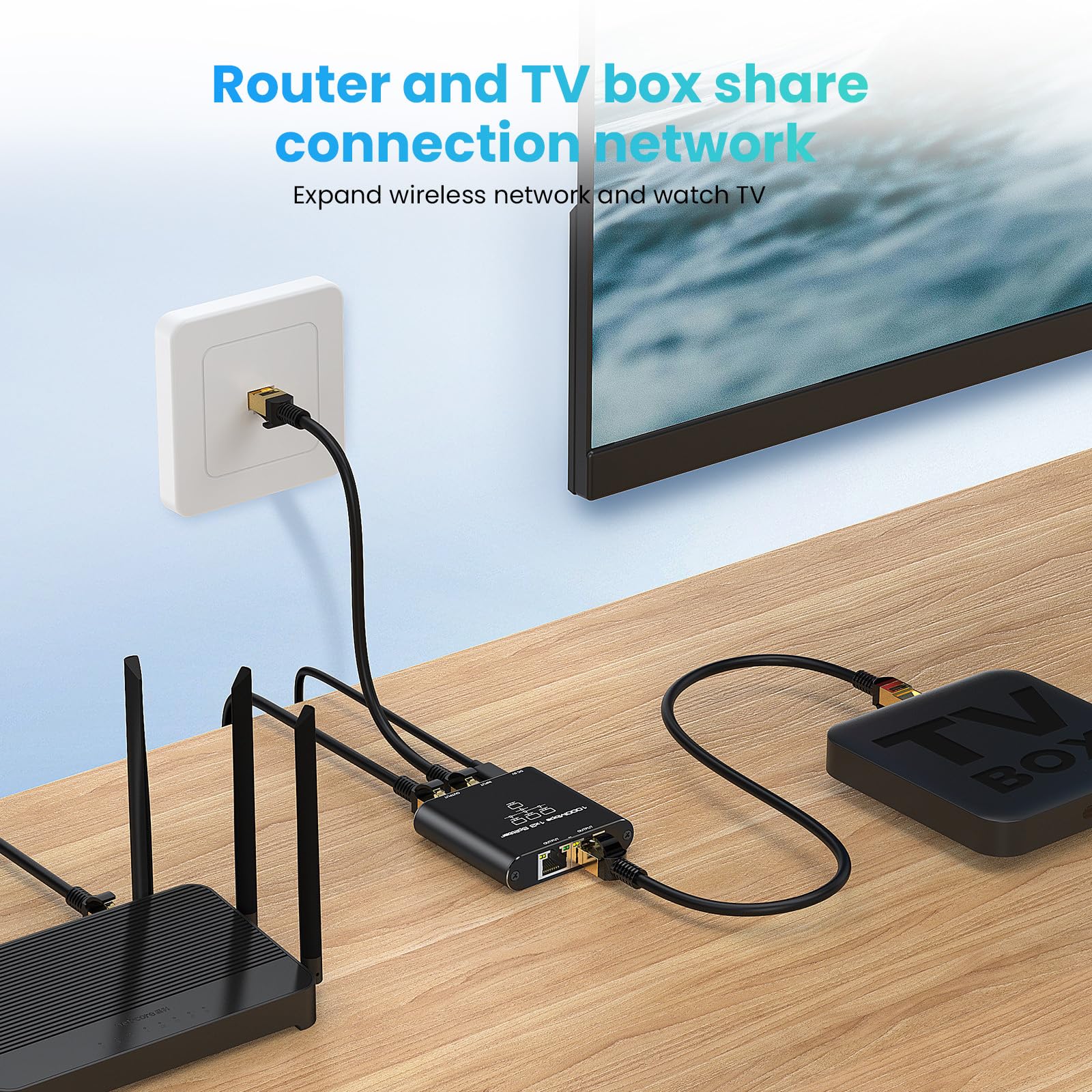 LAN Splitter 1 auf 3 1000Mbps Out, LAN Switch Aluminium Netzwerk Switch 3 Port LAN Verteiler Gigabit Ethernet Switch Mit USB-C-Netzkabel RJ45 /Internet Splitter für Computer, Router, Set-Top Box - Image 6