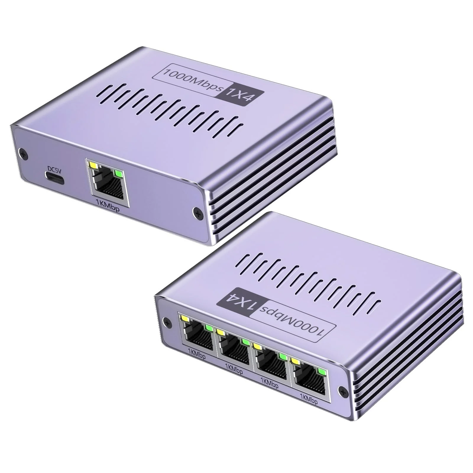 LAN Splitter 1 auf 4, LAN Verteiler 1 auf 4 Gigabit Netzwerk Splitter 1000 Mbps LAN Switch 4 Port Ethernet Splitter 1 auf 4 für Computer, Hub, Switch, Router, ADSL, Digital TV, Gleichzeitig Arbeiten