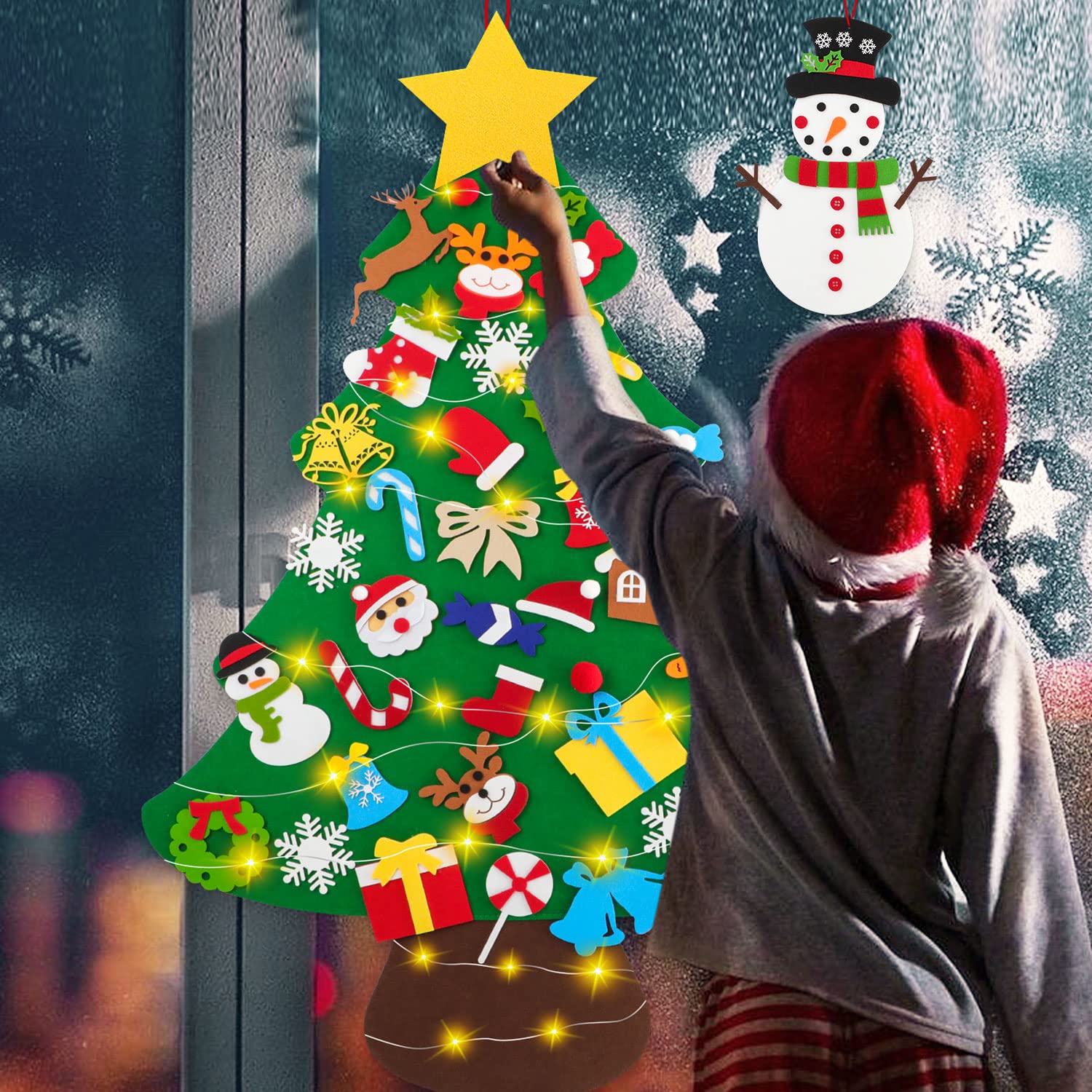 Lanpn Filz Weihnachtsbaum mit Filz Schneemann, 102cm DIY Kinder Weihnachten Bastelset Christbaum Tannenbaum mit 40 Stück Abnehmbaren Ornamente Hängend Dekor Dekoration für Home Tür Wand - Image 8