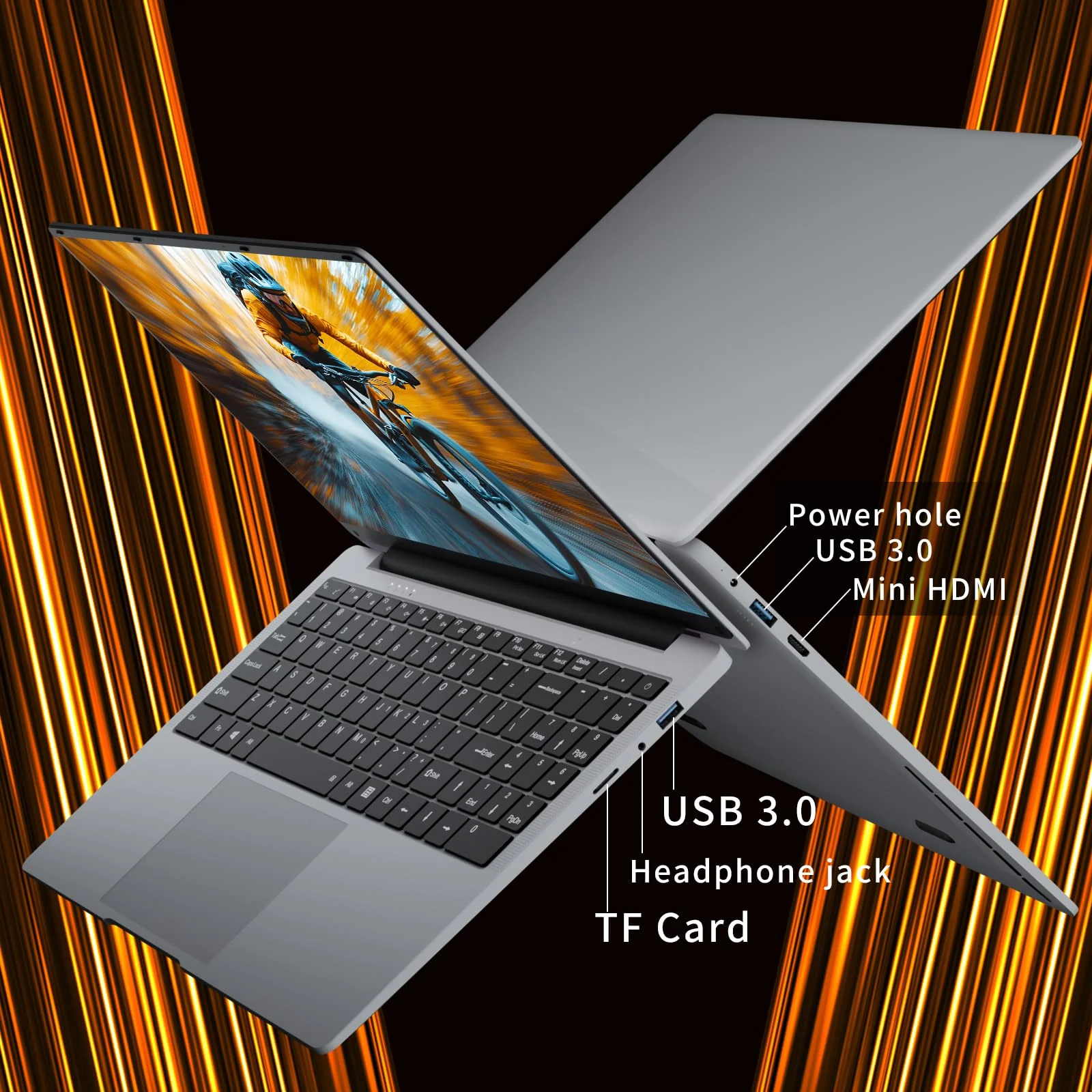 Laptop 15,6 Zoll, Celeron N4000 Prozessor, Laptop 8GB LPDDR4 RAM 256GB SSD, Notebook 180° Flip Schermo FHD 1080P, USB3.0, Mini HDMI, TF-Kartensteckplatz, WiFi, BT4.2, Unterstützt SSD-Erweiterung 1TB - Image 3