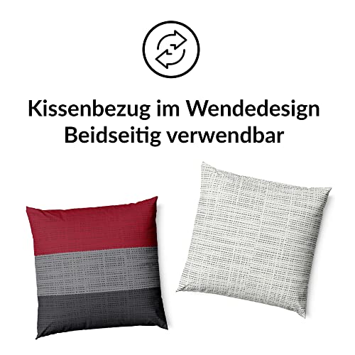 LARAWELL Bettwäsche 135x200 Baumwolle Ganzjahres Bettwäsche-Sets rot grau gestreift Premium - Image 15