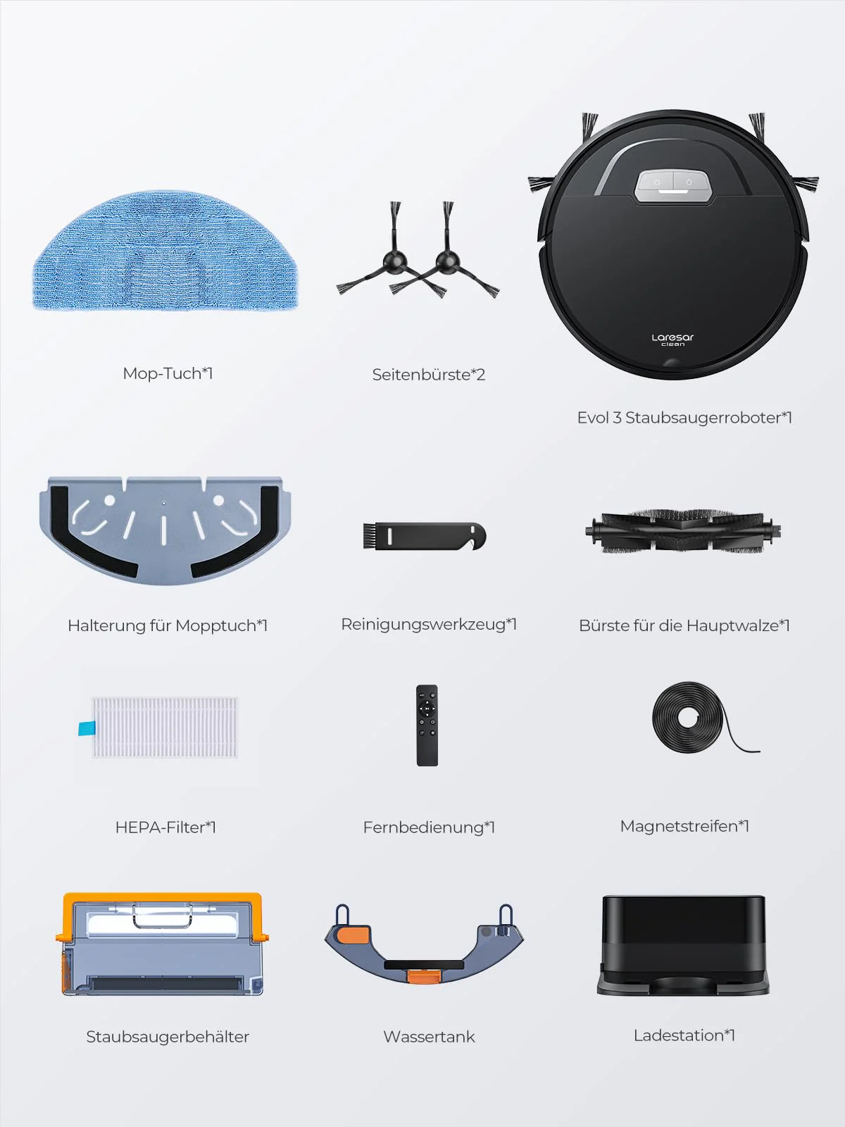 Laresar Clean Saugroboter mit Wischfunktion, 4500Pa Saugroboter, 3 in 1 Staubsauger Roboter funktioniert mit Alexa, 180 Minuten Laufzeit, Ideal für Tierhaare, Teppich, Hartboden - Image 2