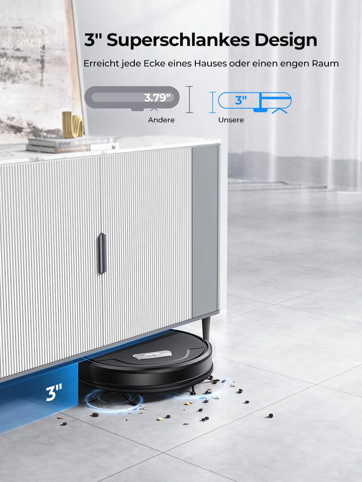 Laresar Clean Saugroboter mit Wischfunktion, 4500Pa Saugroboter, 3 in 1 Staubsauger Roboter funktioniert mit Alexa, 180 Minuten Laufzeit, Ideal für Tierhaare, Teppich, Hartboden - Image 4