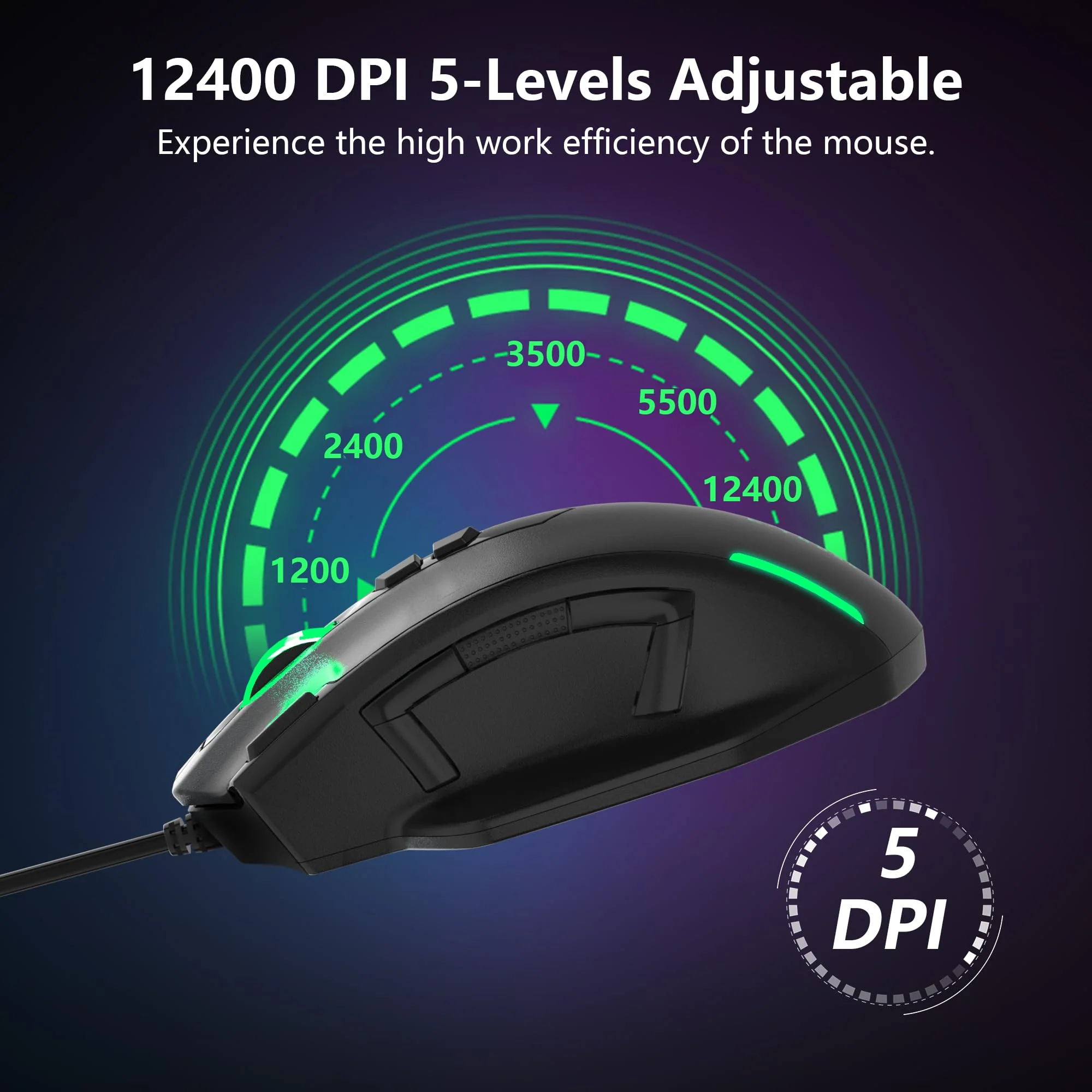 Large Gaming Mouse, Verkabelte Maus für große Hände (mit 12400 DPI, 6 Tasten, Einstellbare Gewicht und RGB-LED-Licht), Computer Gaming-Maus für PC/Mac/Laptop, Schwarz - Image 5