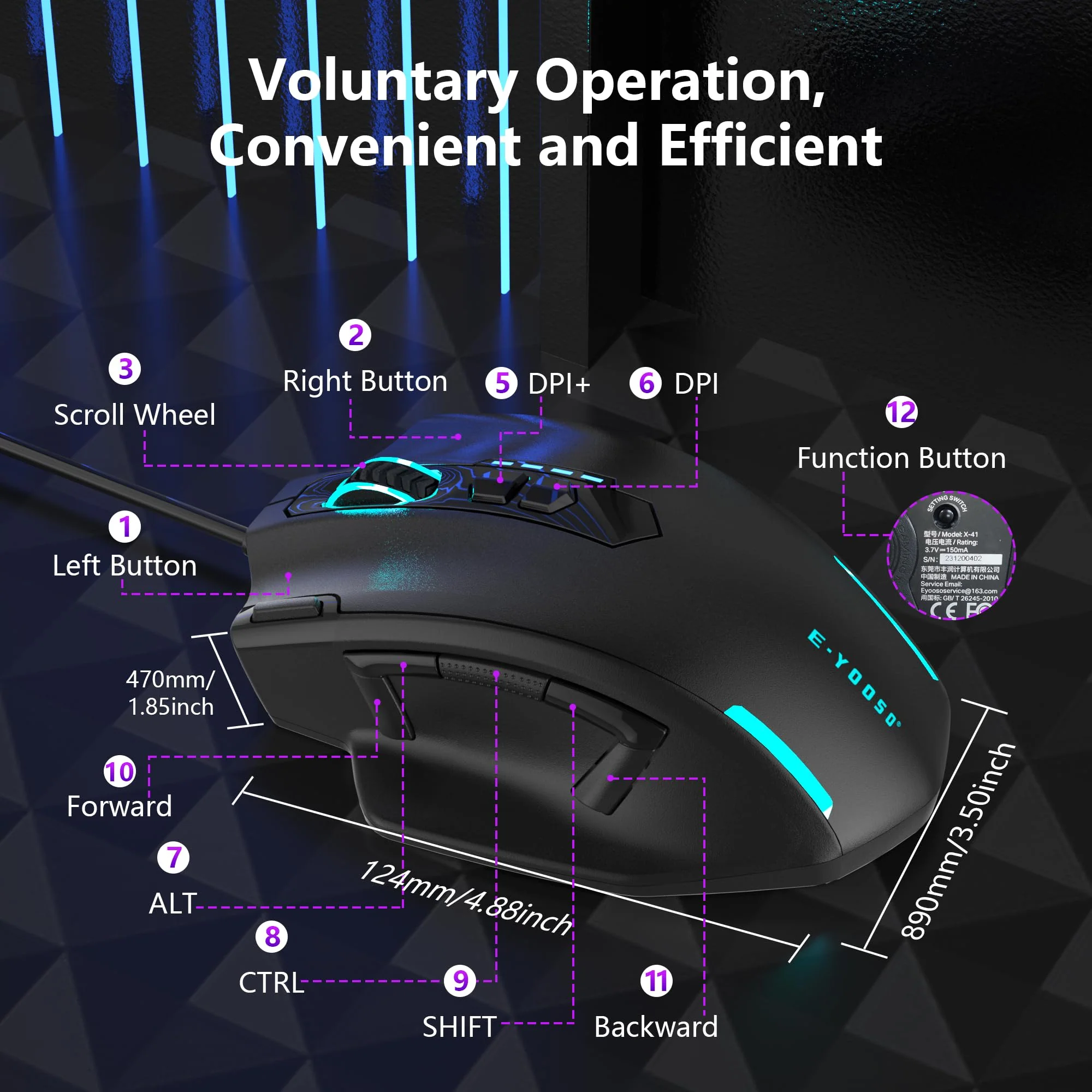 Large Gaming Mouse, Verkabelte Maus für große Hände (mit 12400 DPI, 6 Tasten, Einstellbare Gewicht und RGB-LED-Licht), Computer Gaming-Maus für PC/Mac/Laptop, Schwarz - Image 6