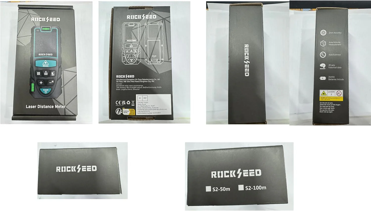 Laser-Entferungsmesser 100M,RockSeed Digitaler Lasermessgerät mit 2 Blasenebenen,Tragbarer Lasermessgerät M/In/Ft Einheit Hintergrundbeleuchtetes LCD zur Messung Entfernung/Fläche/Volumen/Pythagorean - Image 4