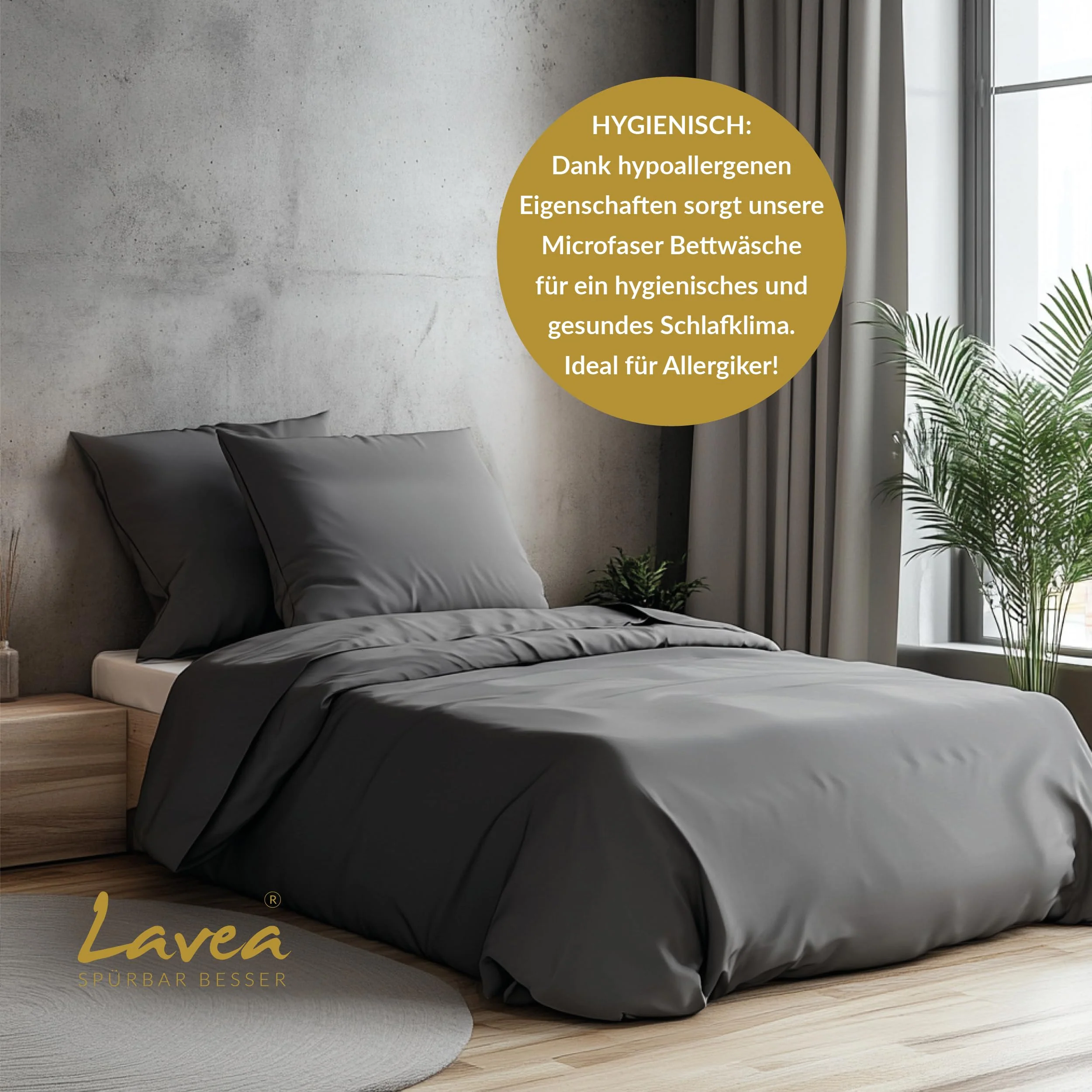 Lavea Bettwäsche Set 4teilig - 135x200 (2X) + 80x80 (2X) Anthrazit aus Mikrofaser - Ultraweich, Atmungsaktiv & Hypoallergen, ÖKO-TEX Bettwäsche Set mit Qualitätsreißverschluss - Image 4