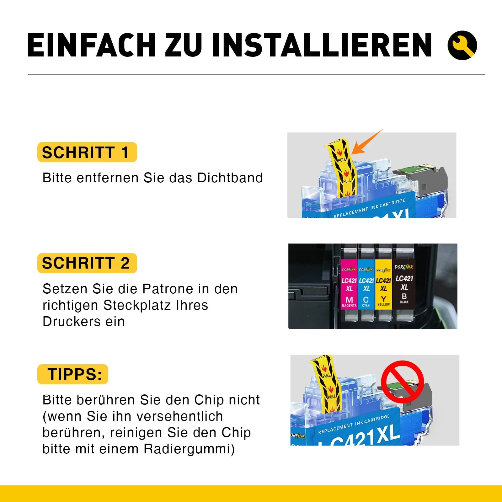 LC421XL LC-421XLVAL Tintenpatronen Value (8er-Pack) für Brother LC421 LC-421XL Multipack Patronen für Brother DCP-J1050DW MFC-J1010DW DCP-J1140DW DCP-J1800DW (LC421XL Schwarz Cyan Magenta Gelb) - Image 4