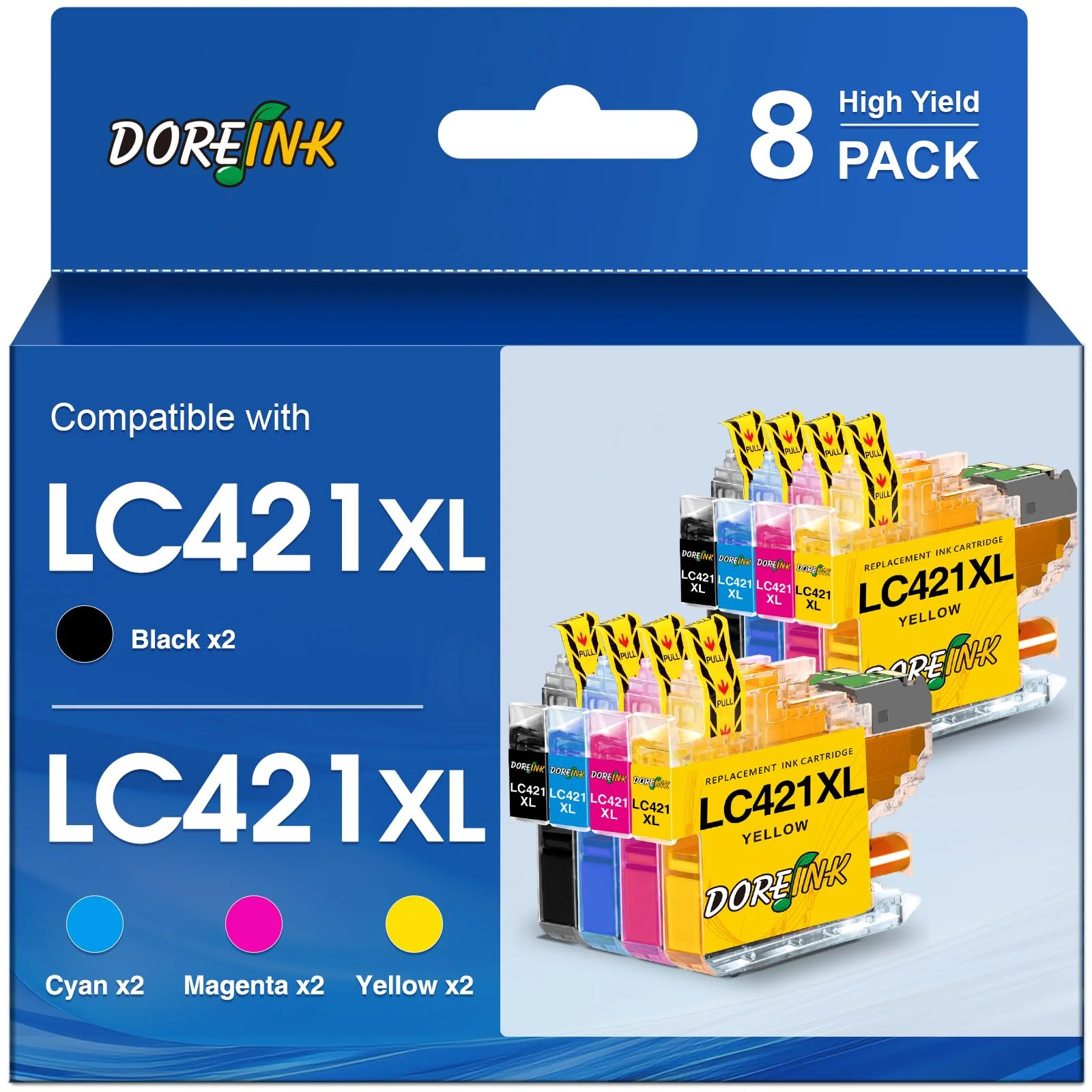 LC421XL LC-421XLVAL Tintenpatronen Value (8er-Pack) für Brother LC421 LC-421XL Multipack Patronen für Brother DCP-J1050DW MFC-J1010DW DCP-J1140DW DCP-J1800DW (LC421XL Schwarz Cyan Magenta Gelb) - Image 5