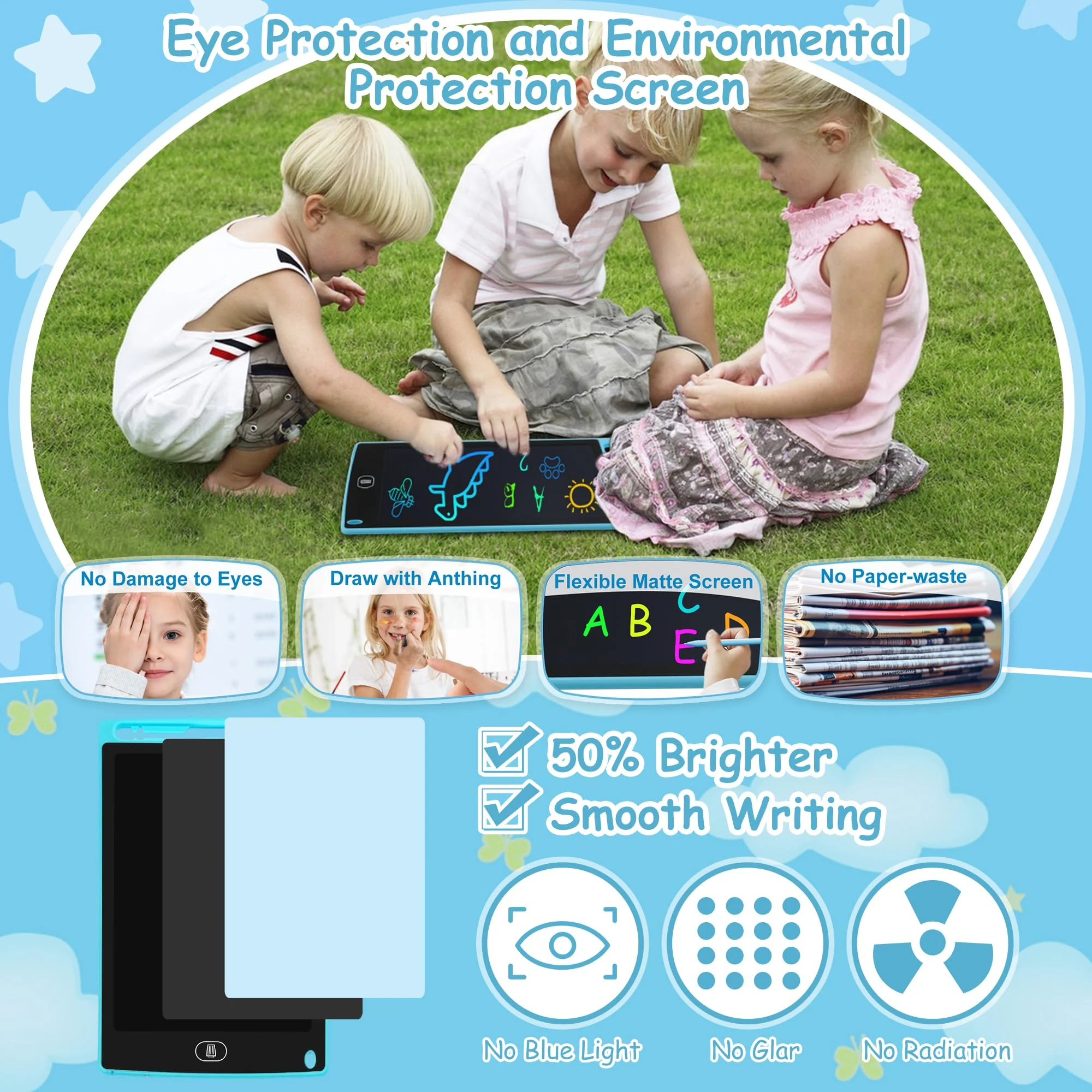 LCD Schreibtafel 2 Pack, 8.5 Zoll Tablet Kinder,Maltafel Zaubertafel,Spielzeug,Löschbarer Schreibtafel,Wiederverwendbarer mit Abschließbar Löschen-Taste Blau+Rosa - Image 13