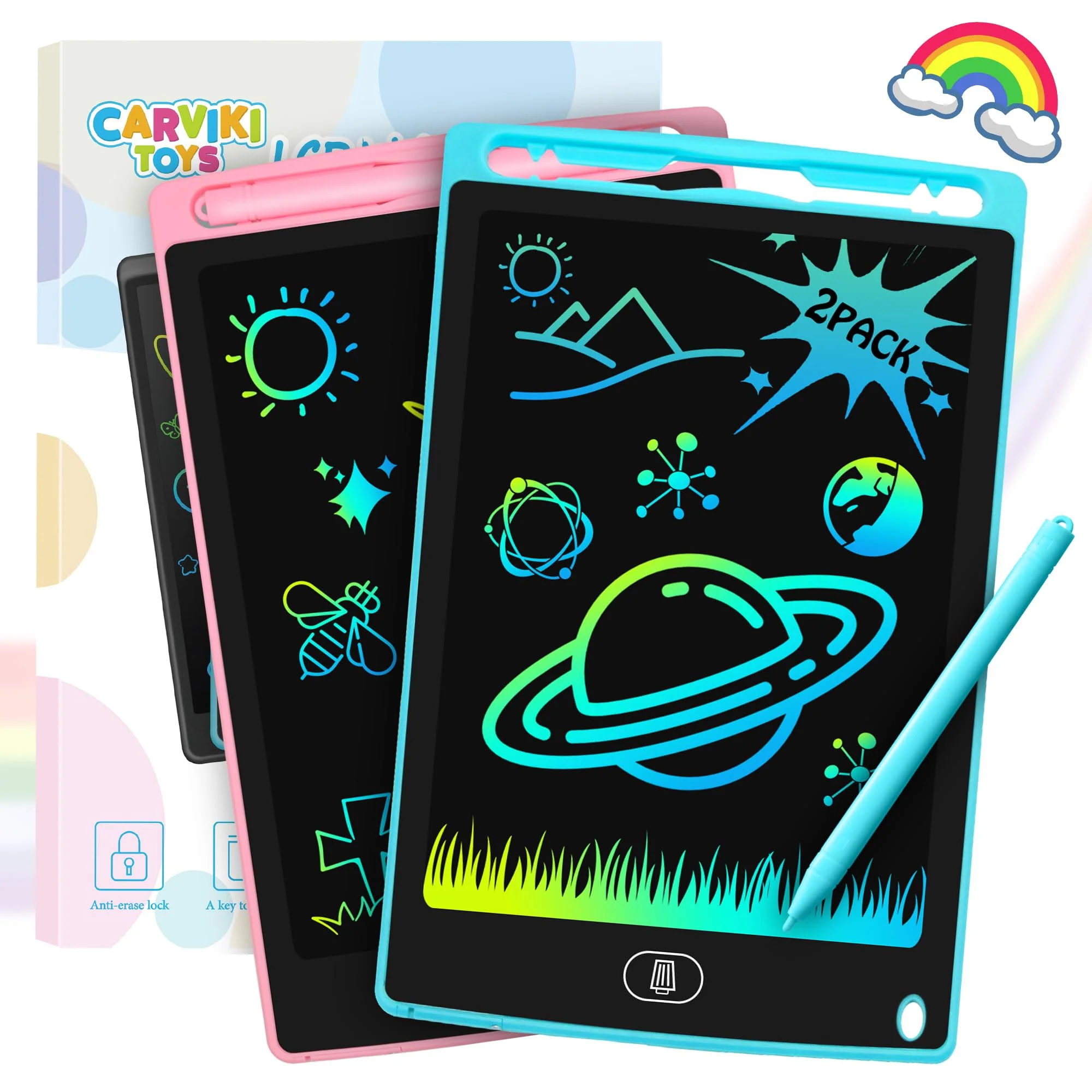 LCD Schreibtafel 2 Pack, 8.5 Zoll Tablet Kinder,Maltafel Zaubertafel,Spielzeug,Löschbarer Schreibtafel,Wiederverwendbarer mit Abschließbar Löschen-Taste Blau+Rosa - Image 3