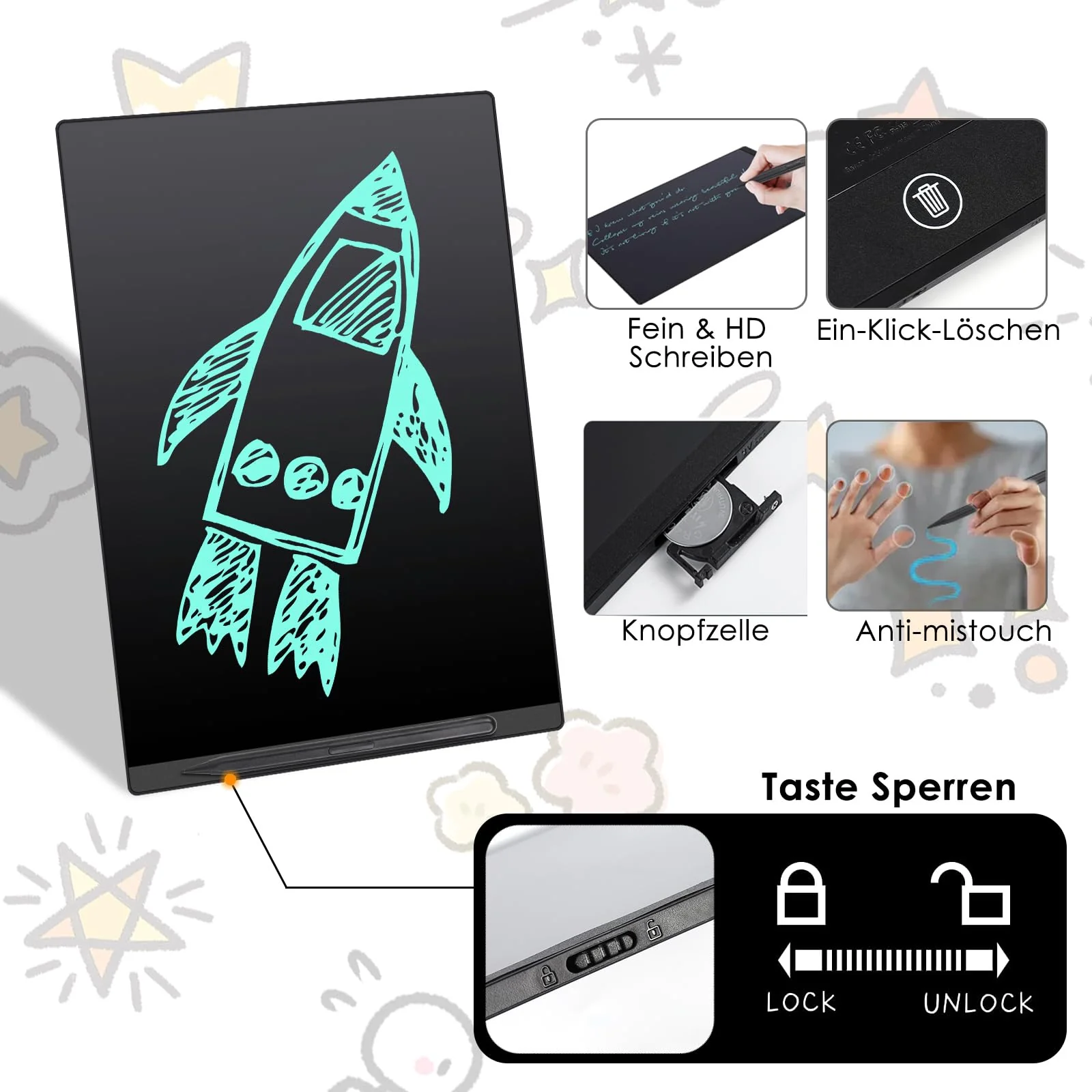 LCD Schreibtafel, Czemo 11.5 Zoll Vollbild LCD-Schreibtafeln für Erwachsene und Kinder mit Magnetstif, Elektronisches LCD Schreibbrett Digitales Zeichenbrett für Büro, Memos und Notizen - Image 5