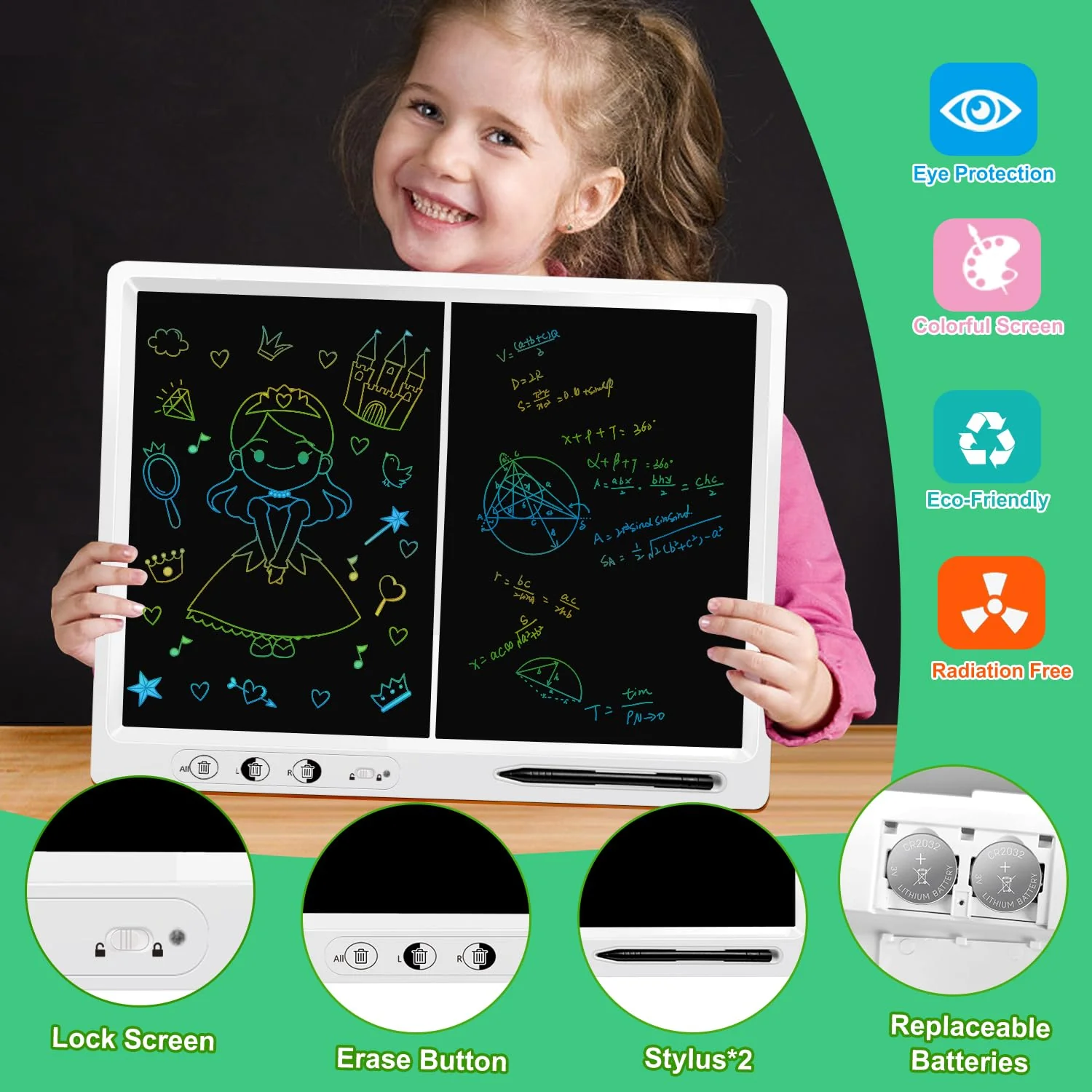 LCD Schreibtafel Kinder,22 Zoll Dual Screen it 2 Stiften und verstellbarem Stand LCD-Schreibtablett Kind, Erwachsener Lehrer Bildung Bürobedarf, Weihnachtsgeschenke für Jungen und Mädchen - Image 4