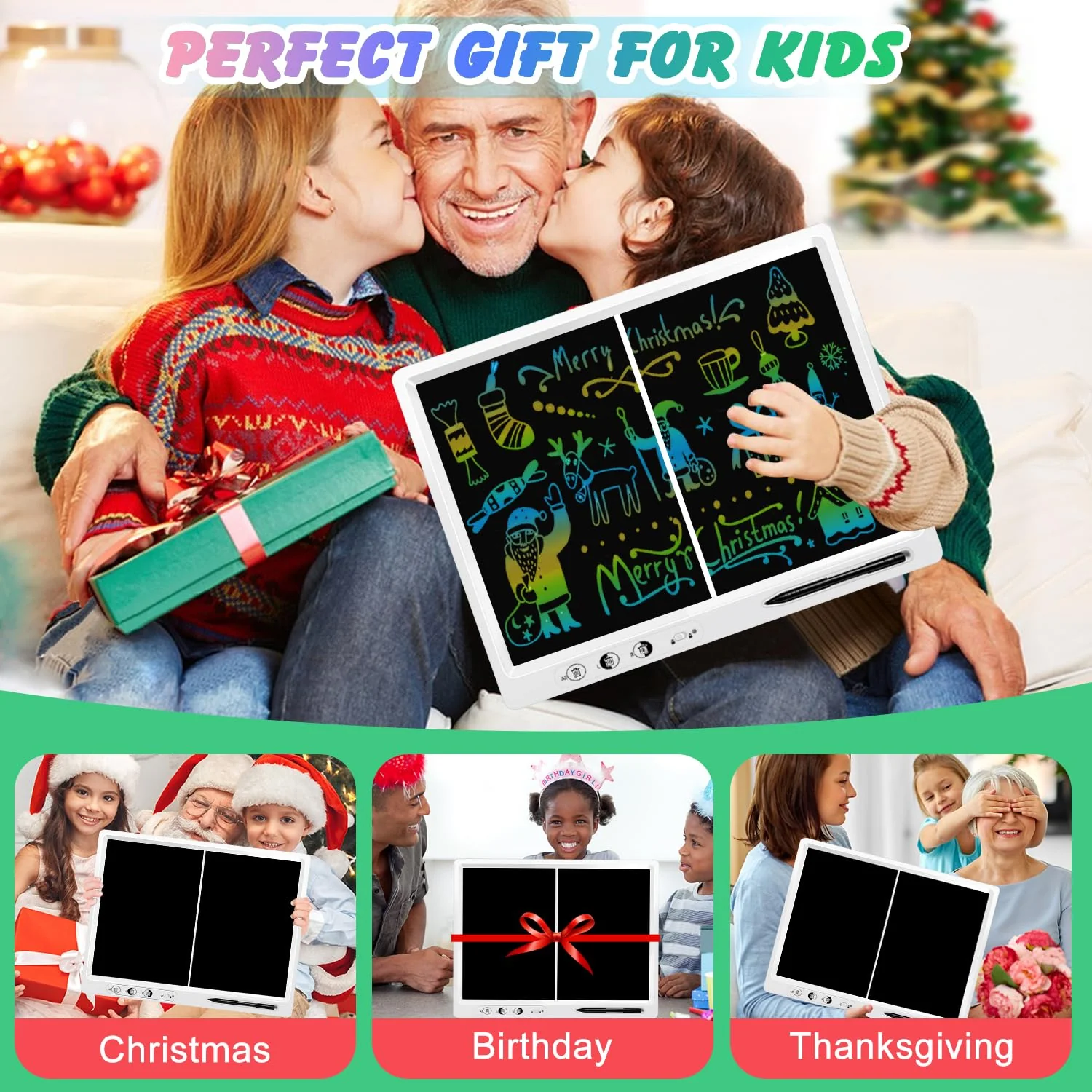 LCD Schreibtafel Kinder,22 Zoll Dual Screen it 2 Stiften und verstellbarem Stand LCD-Schreibtablett Kind, Erwachsener Lehrer Bildung Bürobedarf, Weihnachtsgeschenke für Jungen und Mädchen - Image 5