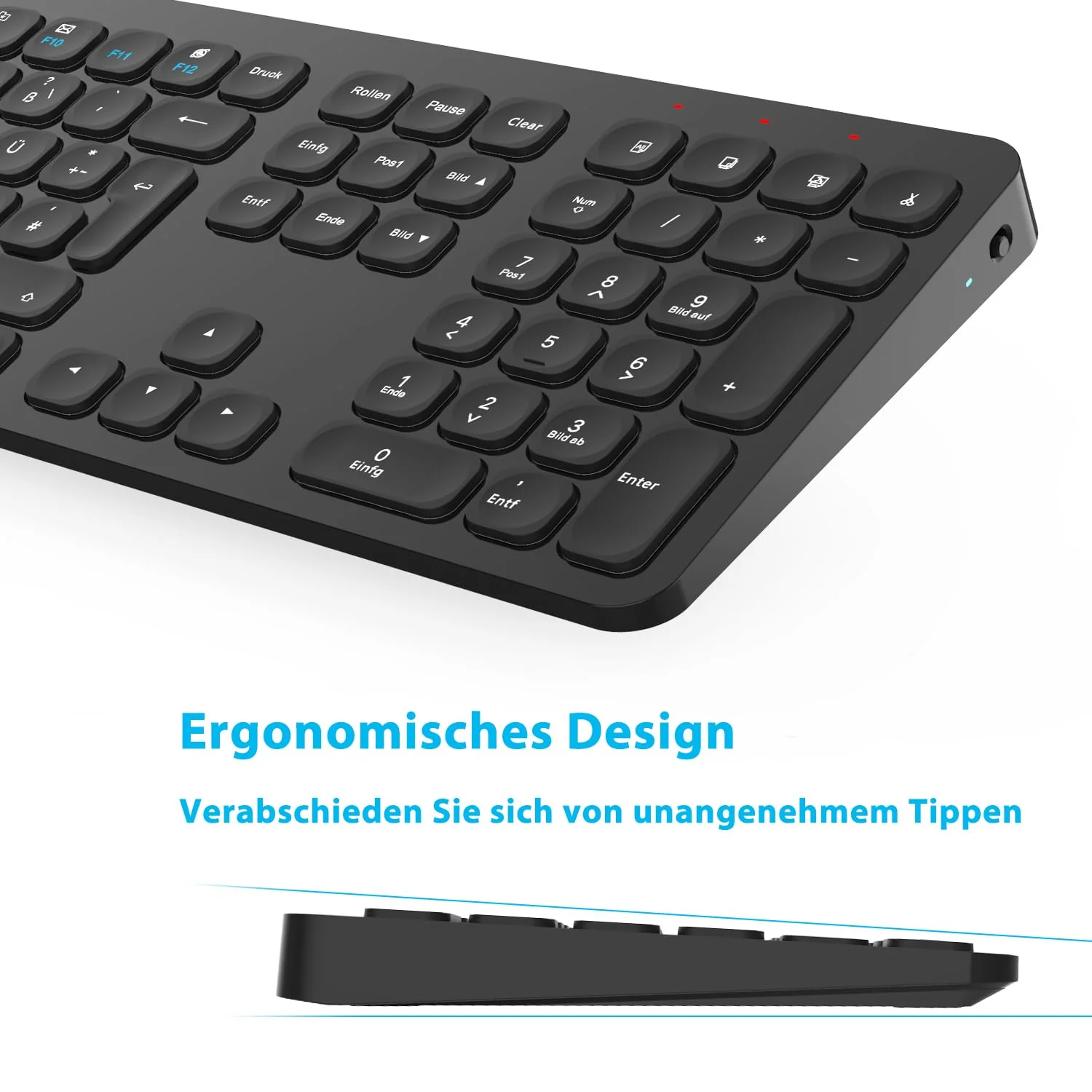 LeadsaiL Tastatur Maus Set Kabellos,Ergonomische Maus und Tastatur,Funk PC Tastatur und Maus in Voller Größe, Deutsch QWERTZ-Layout, Leise Tasten und Maustasten,12 FN-Tasten Für Windows, macOS, Laptop