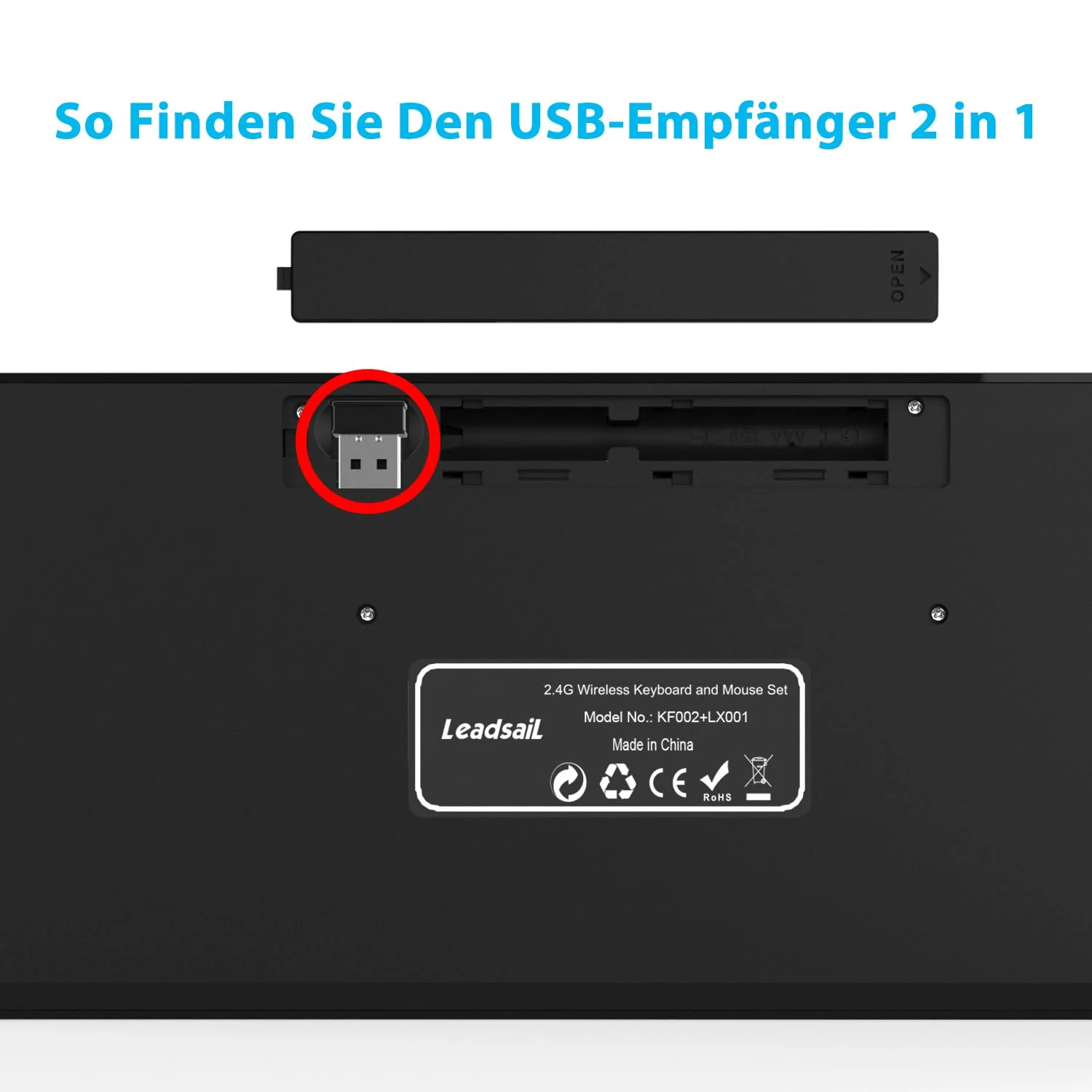 LeadsaiL Tastatur Maus Set Kabellos,Ergonomische Maus und Tastatur,Funk PC Tastatur und Maus in Voller Größe, Deutsch QWERTZ-Layout, Leise Tasten und Maustasten,12 FN-Tasten Für Windows, macOS, Laptop - Image 3