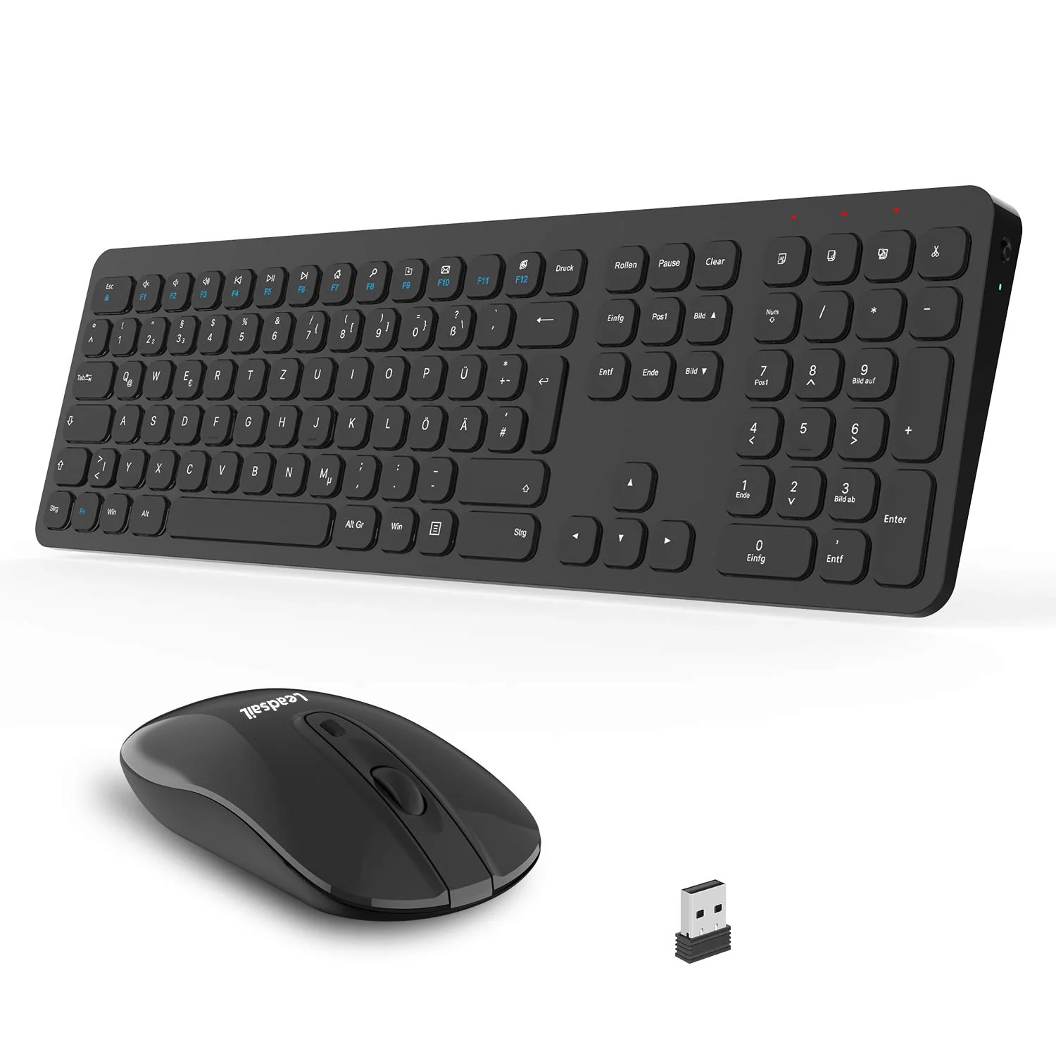 LeadsaiL Tastatur Maus Set Kabellos,Ergonomische Maus und Tastatur,Funk PC Tastatur und Maus in Voller Größe, Deutsch QWERTZ-Layout, Leise Tasten und Maustasten,12 FN-Tasten Für Windows, macOS, Laptop - Image 6