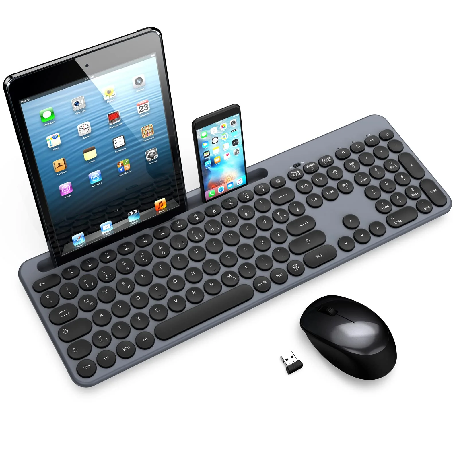 LeadsaiL Tastatur Maus Sets Kabellos,Ergonomische Maus und Tastatur,Funk PC Tastatur und Maus in Standardgröße,Deutsch QWERTZ-Layout, Leise-Klick-Taste,12 FN-Tasten Für Windows Computer, macOS, Laptop - Image 3