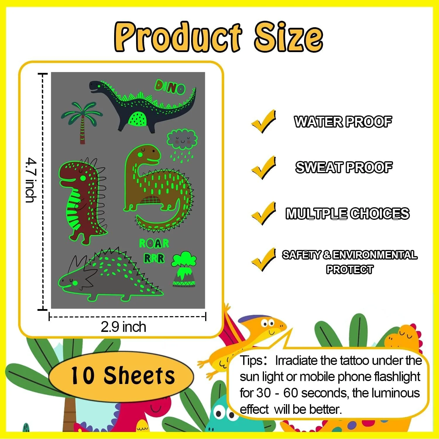 LEADTEAM 90 Stück Dinosaur Tattoo Kinder Jungen, Leucht Kindertattoos Temporäre Tattoos Aufkleber Sticker, Dinosaurier Spielzeug Geschenk Geburtstag Deko Party Mitgebsel Kindergeburtstag Junge - Image 4