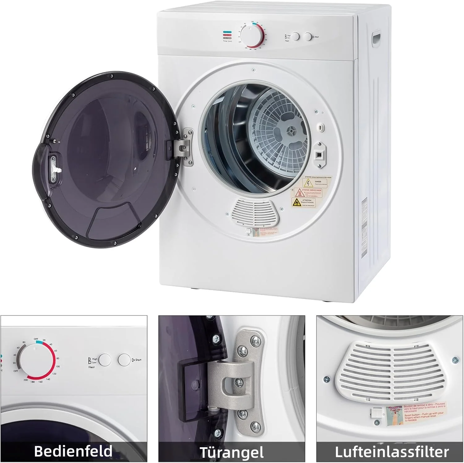 LEADZM Mini Wäschetrockner Elektrischer Trockner Ablufttrockner,3KG,40L,900W,3 Trocknungsmodi - Image 5
