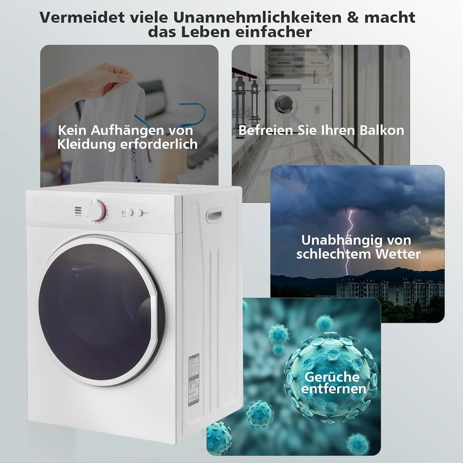 LEADZM Mini Wäschetrockner Elektrischer Trockner Ablufttrockner,3KG,40L,900W,3 Trocknungsmodi - Image 6